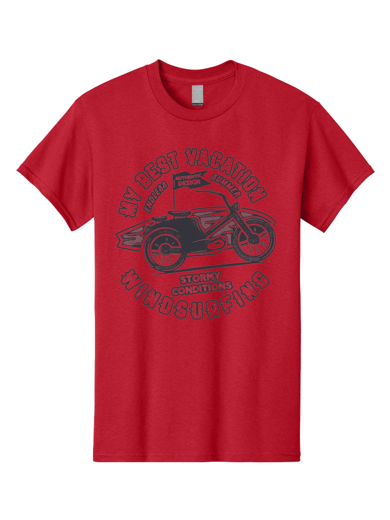 My-Best-Vacation-Windsurfing Men'S Graphic Tee, 100% Cotton, Comfortable Casual Summer Wear, Machine Washable, Motorcycle With Flag, Endless Summer, Stormy Conditions, Authentic Design, Winds Contention, Vacation Mode, Outdoor Adventure, Aab944 7