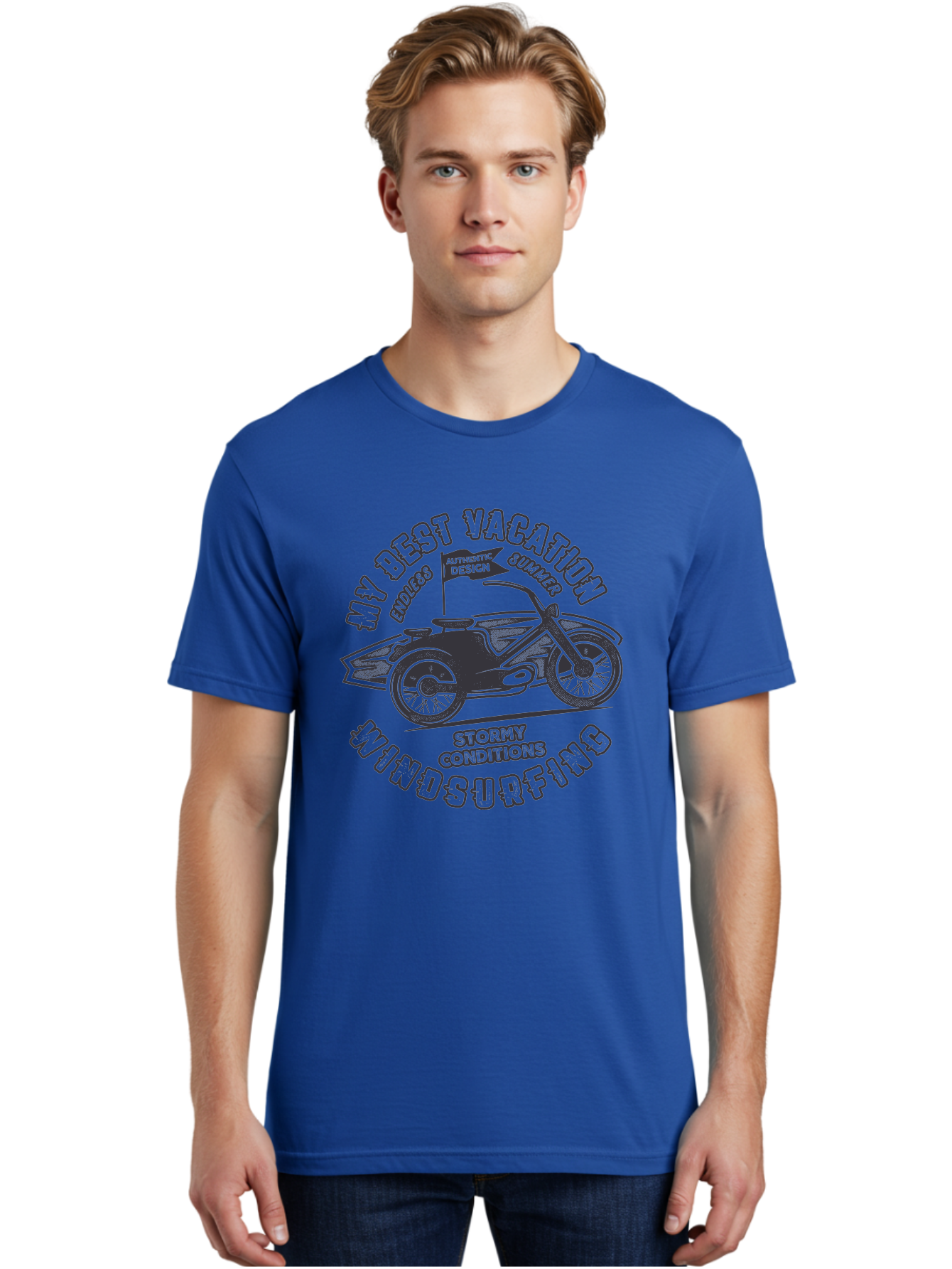 My-Best-Vacation-Windsurfing Men'S Graphic Tee, 100% Cotton, Comfortable Casual Summer Wear, Machine Washable, Motorcycle With Flag, Endless Summer, Stormy Conditions, Authentic Design, Winds Contention, Vacation Mode, Outdoor Adventure, Aab944 28