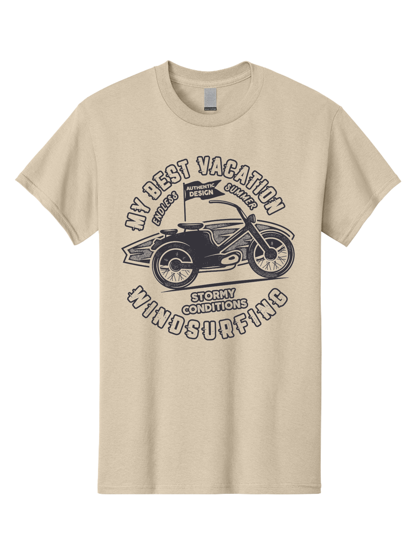 My-Best-Vacation-Windsurfing Men'S Graphic Tee, 100% Cotton, Comfortable Casual Summer Wear, Machine Washable, Motorcycle With Flag, Endless Summer, Stormy Conditions, Authentic Design, Winds Contention, Vacation Mode, Outdoor Adventure, Aab944 17