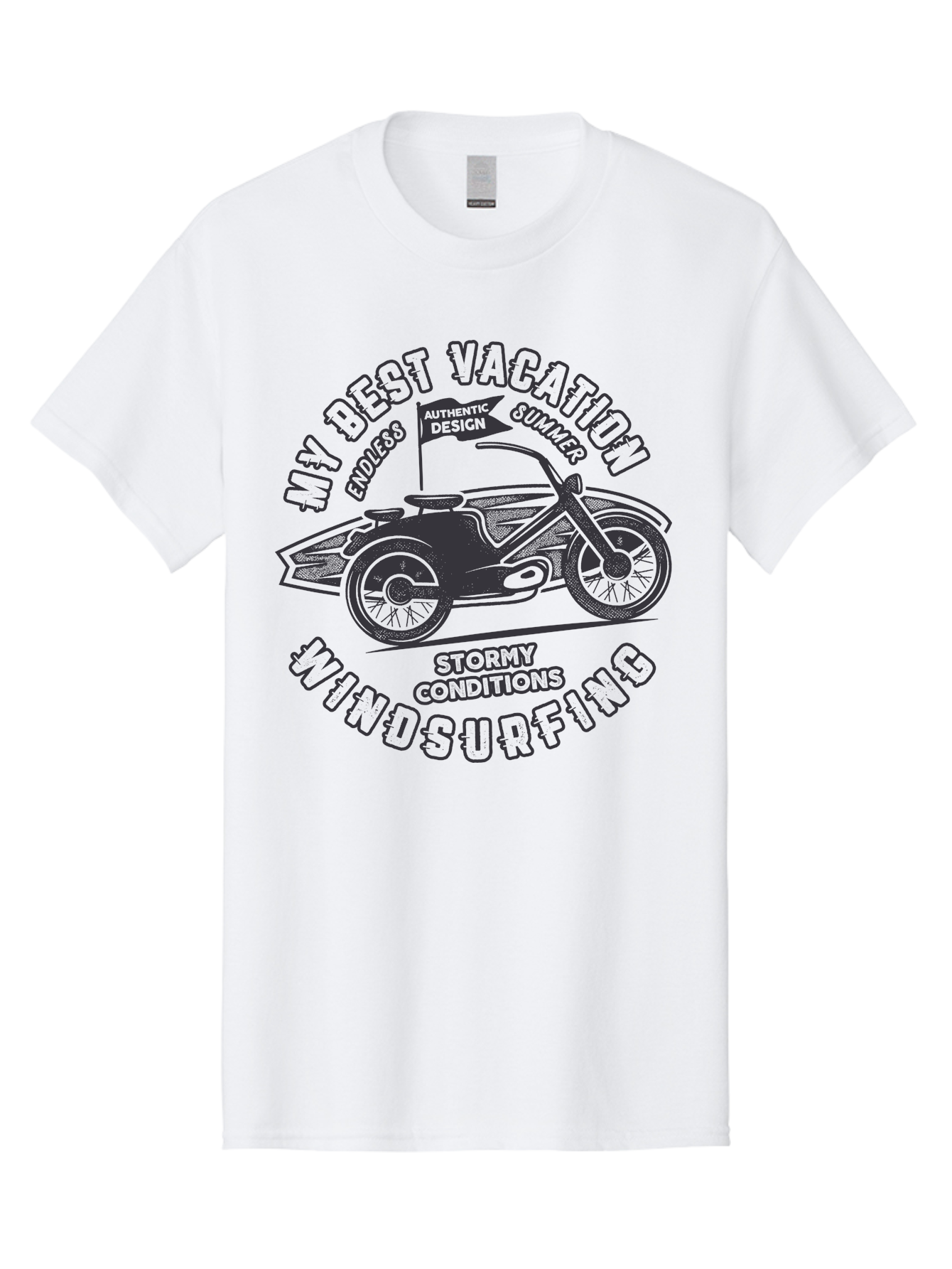 My-Best-Vacation-Windsurfing Men'S Graphic Tee, 100% Cotton, Comfortable Casual Summer Wear, Machine Washable, Motorcycle With Flag, Endless Summer, Stormy Conditions, Authentic Design, Winds Contention, Vacation Mode, Outdoor Adventure, Aab944 3
