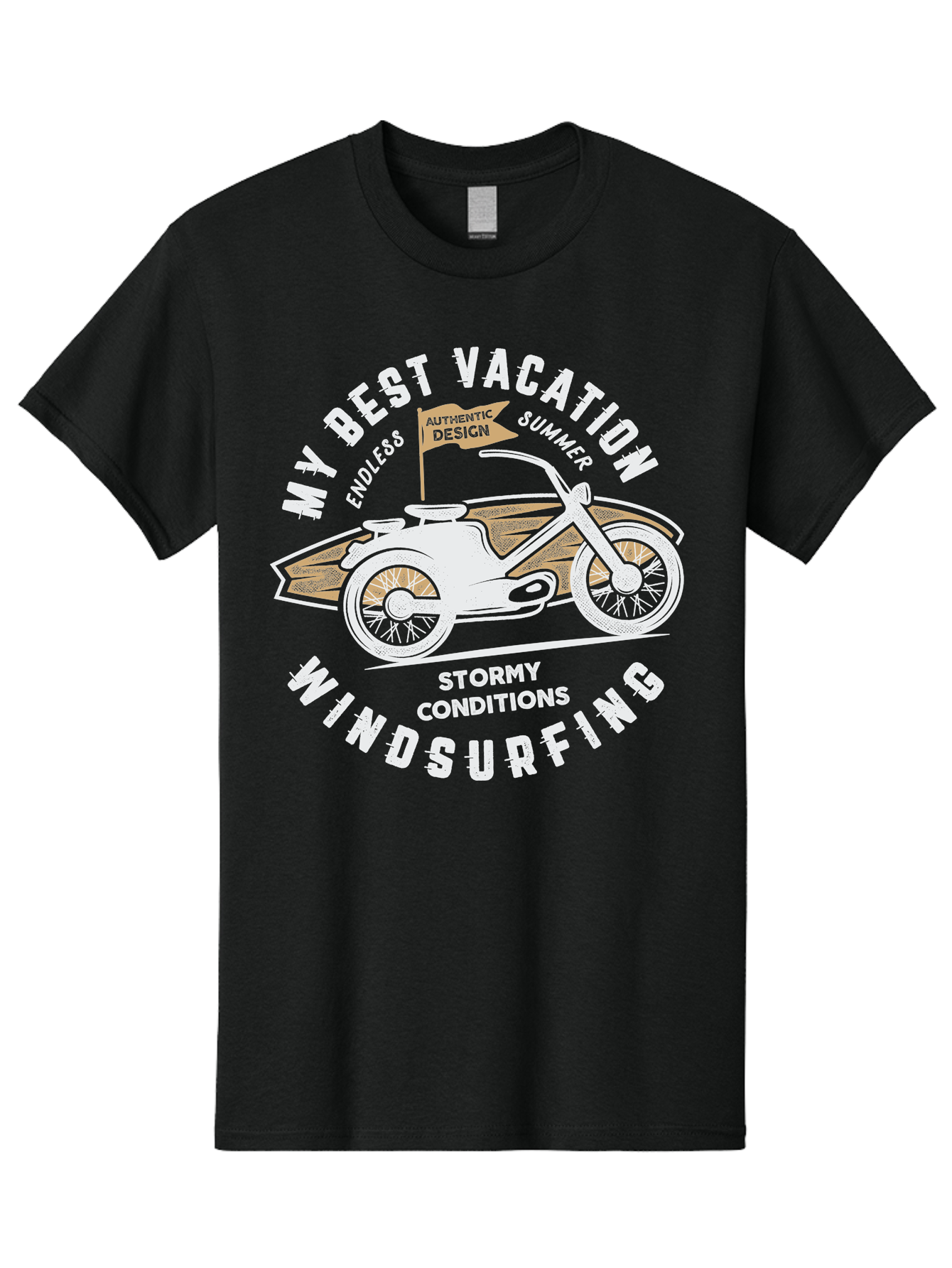 My-Best-Vacation Men'S Graphic Tee, 100% Cotton, Comfortable Casual Summer Wear, Machine Washable, Motorcycle Graphic, Vacation Summer Vibes, Windsurfing Adventures, Stormy Weather, Endless Summer Fun, Authentic Design Elements, Aab945 3