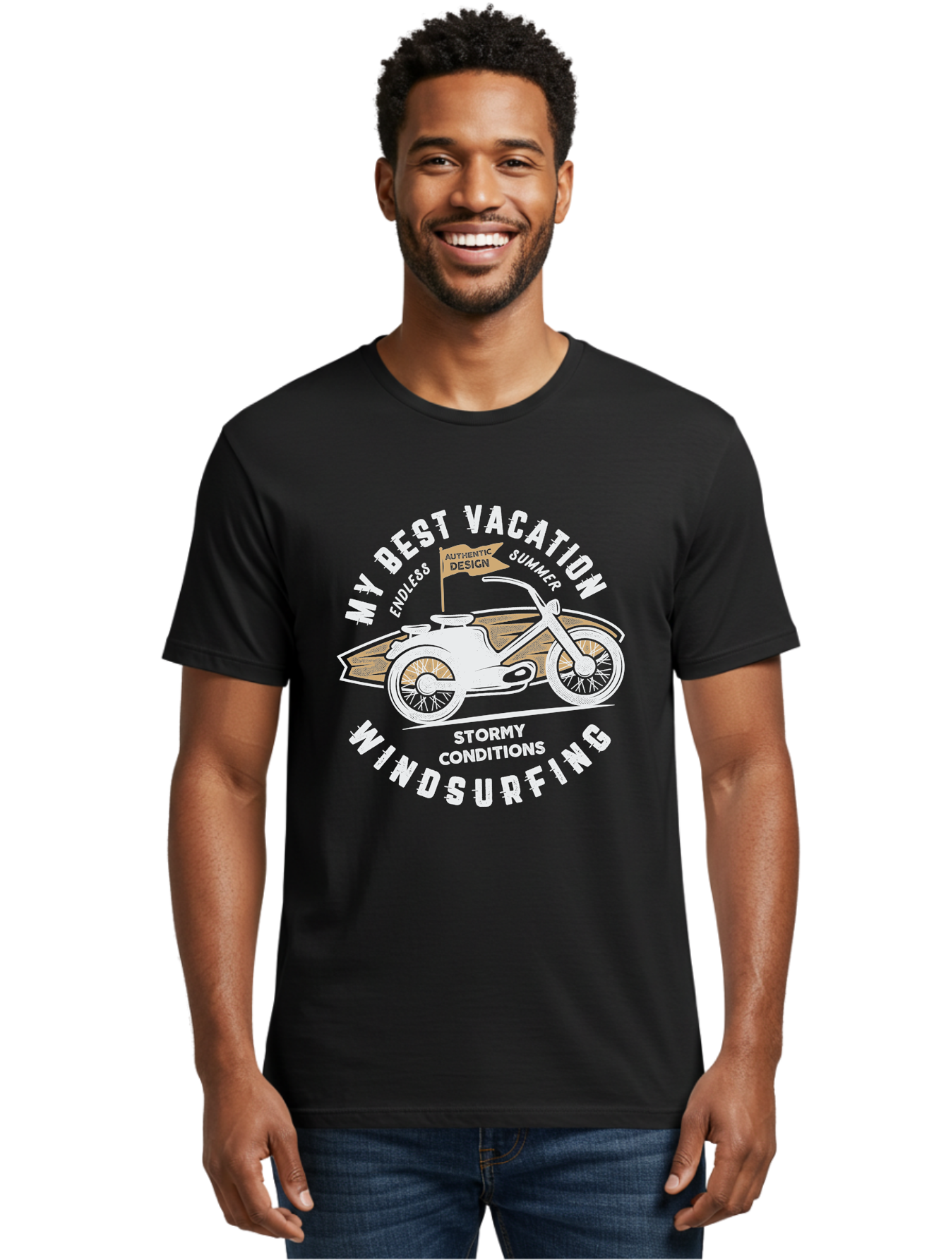 My-Best-Vacation Men'S Graphic Tee, 100% Cotton, Comfortable Casual Summer Wear, Machine Washable, Motorcycle Graphic, Vacation Summer Vibes, Windsurfing Adventures, Stormy Weather, Endless Summer Fun, Authentic Design Elements, Aab945 4