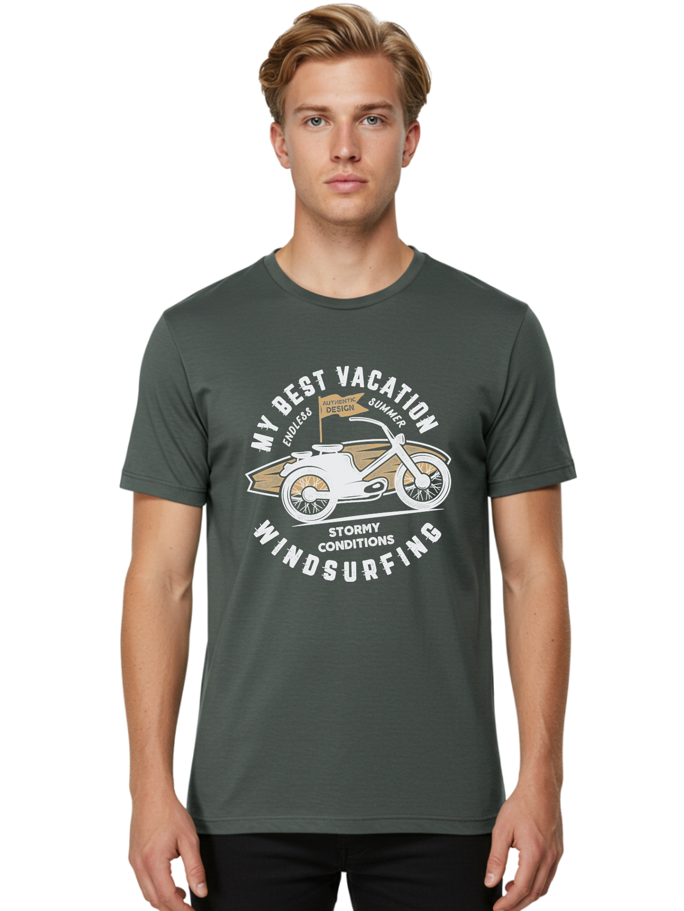 My-Best-Vacation Men'S Graphic Tee, 100% Cotton, Comfortable Casual Summer Wear, Machine Washable, Motorcycle Graphic, Vacation Summer Vibes, Windsurfing Adventures, Stormy Weather, Endless Summer Fun, Authentic Design Elements, Aab945 12