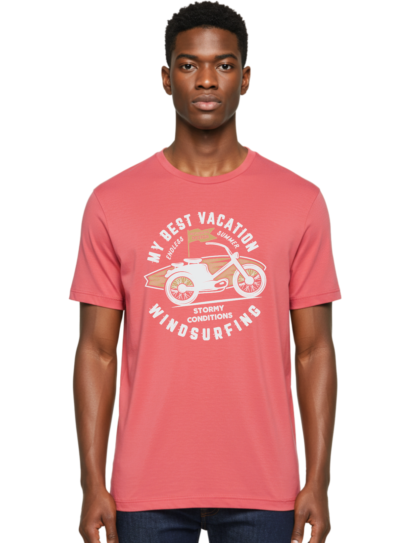 My-Best-Vacation Men'S Graphic Tee, 100% Cotton, Comfortable Casual Summer Wear, Machine Washable, Motorcycle Graphic, Vacation Summer Vibes, Windsurfing Adventures, Stormy Weather, Endless Summer Fun, Authentic Design Elements, Aab945 20