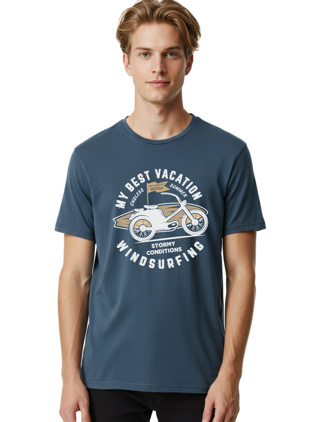 My-Best-Vacation Men'S Graphic Tee, 100% Cotton, Comfortable Casual Summer Wear, Machine Washable, Motorcycle Graphic, Vacation Summer Vibes, Windsurfing Adventures, Stormy Weather, Endless Summer Fun, Authentic Design Elements, Aab945 24