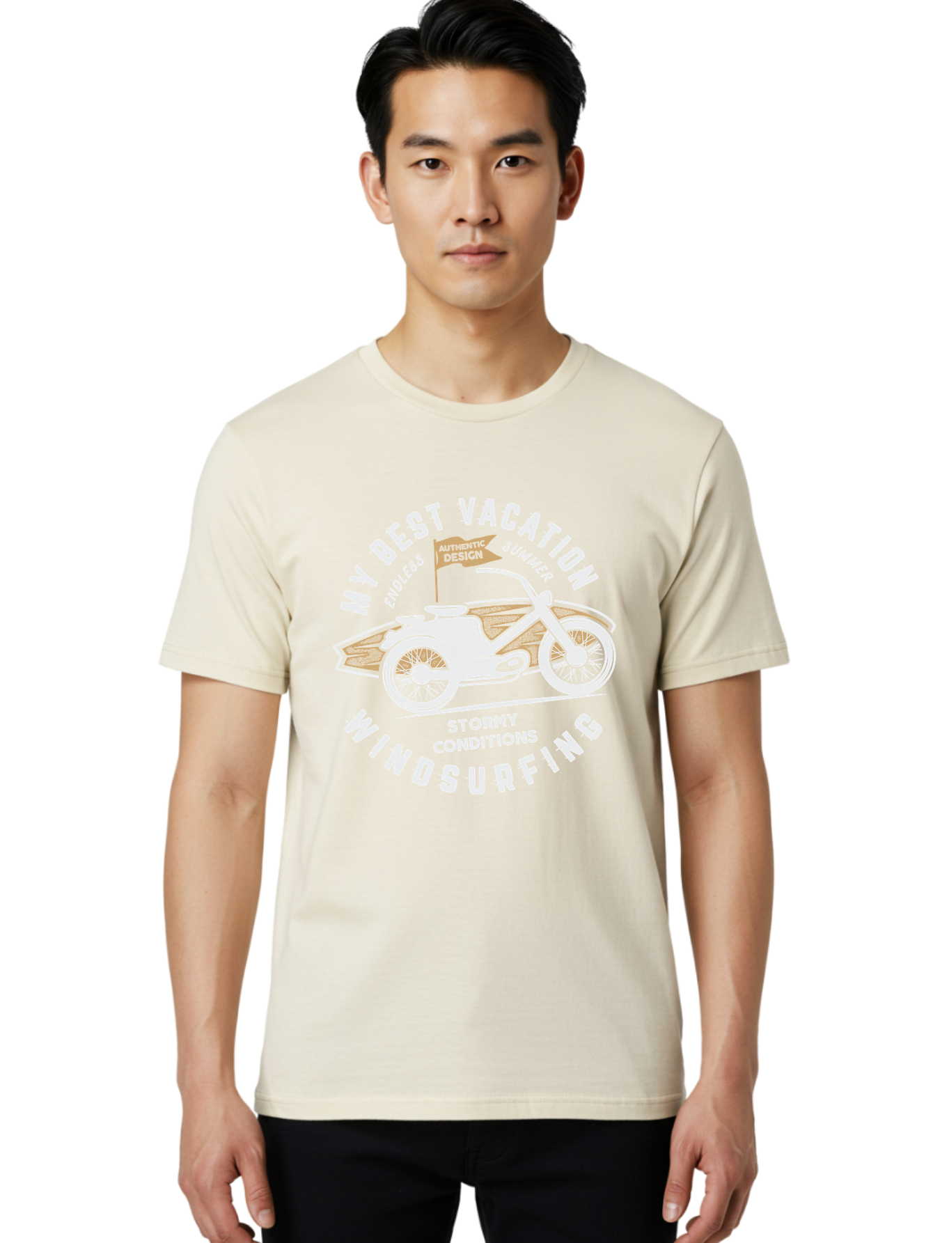 My-Best-Vacation Men'S Graphic Tee, 100% Cotton, Comfortable Casual Summer Wear, Machine Washable, Motorcycle Graphic, Vacation Summer Vibes, Windsurfing Adventures, Stormy Weather, Endless Summer Fun, Authentic Design Elements, Aab945 6