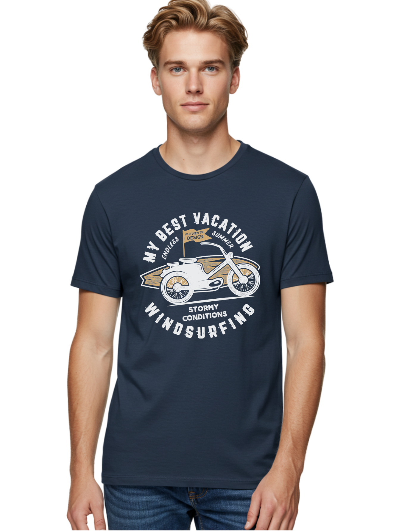 My-Best-Vacation Men'S Graphic Tee, 100% Cotton, Comfortable Casual Summer Wear, Machine Washable, Motorcycle Graphic, Vacation Summer Vibes, Windsurfing Adventures, Stormy Weather, Endless Summer Fun, Authentic Design Elements, Aab945 16