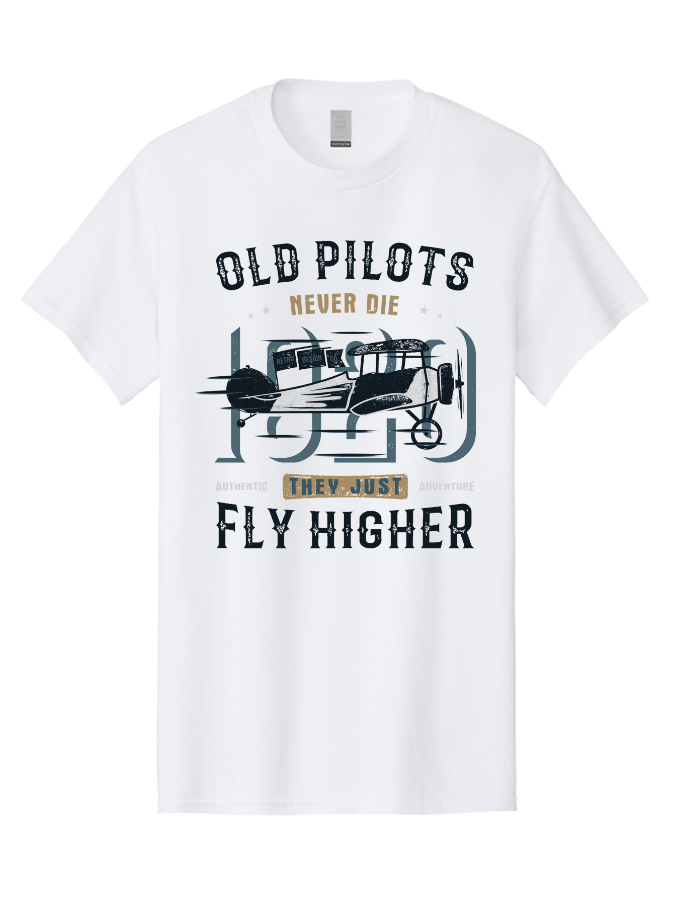 Old-Pilots-Fly-Higher Men'S Graphic Tee, 100% Cotton, Comfortable Casual Summer Wear, Machine Washable, Vintage Airplane, Old Pilots, Never Die, Fly Higher, Adventure, Authentic, They Just Adventure, Retro Aviation Aab949 1