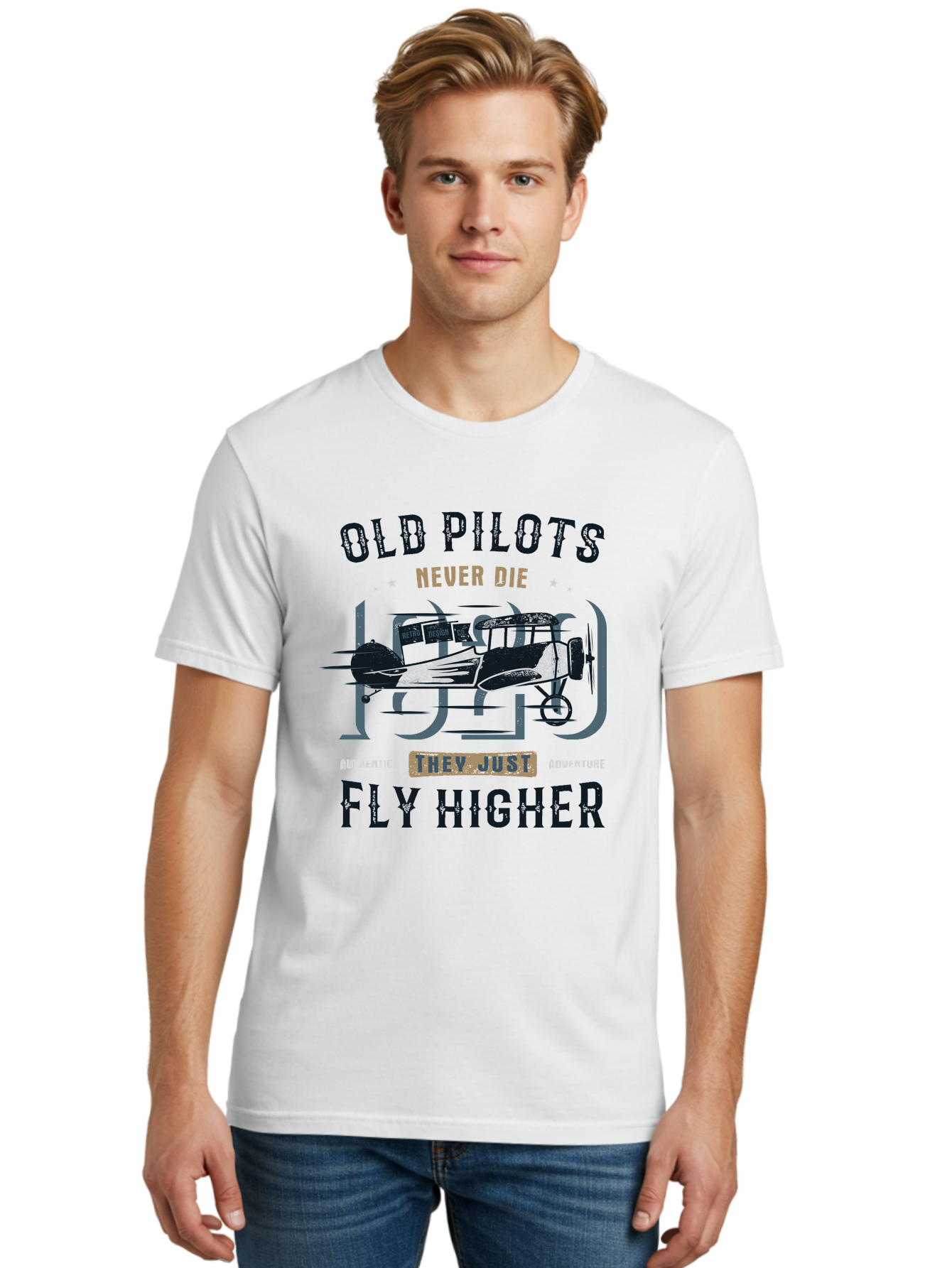 Old-Pilots-Fly-Higher Men'S Graphic Tee, 100% Cotton, Comfortable Casual Summer Wear, Machine Washable, Vintage Airplane, Old Pilots, Never Die, Fly Higher, Adventure, Authentic, They Just Adventure, Retro Aviation Aab949 2