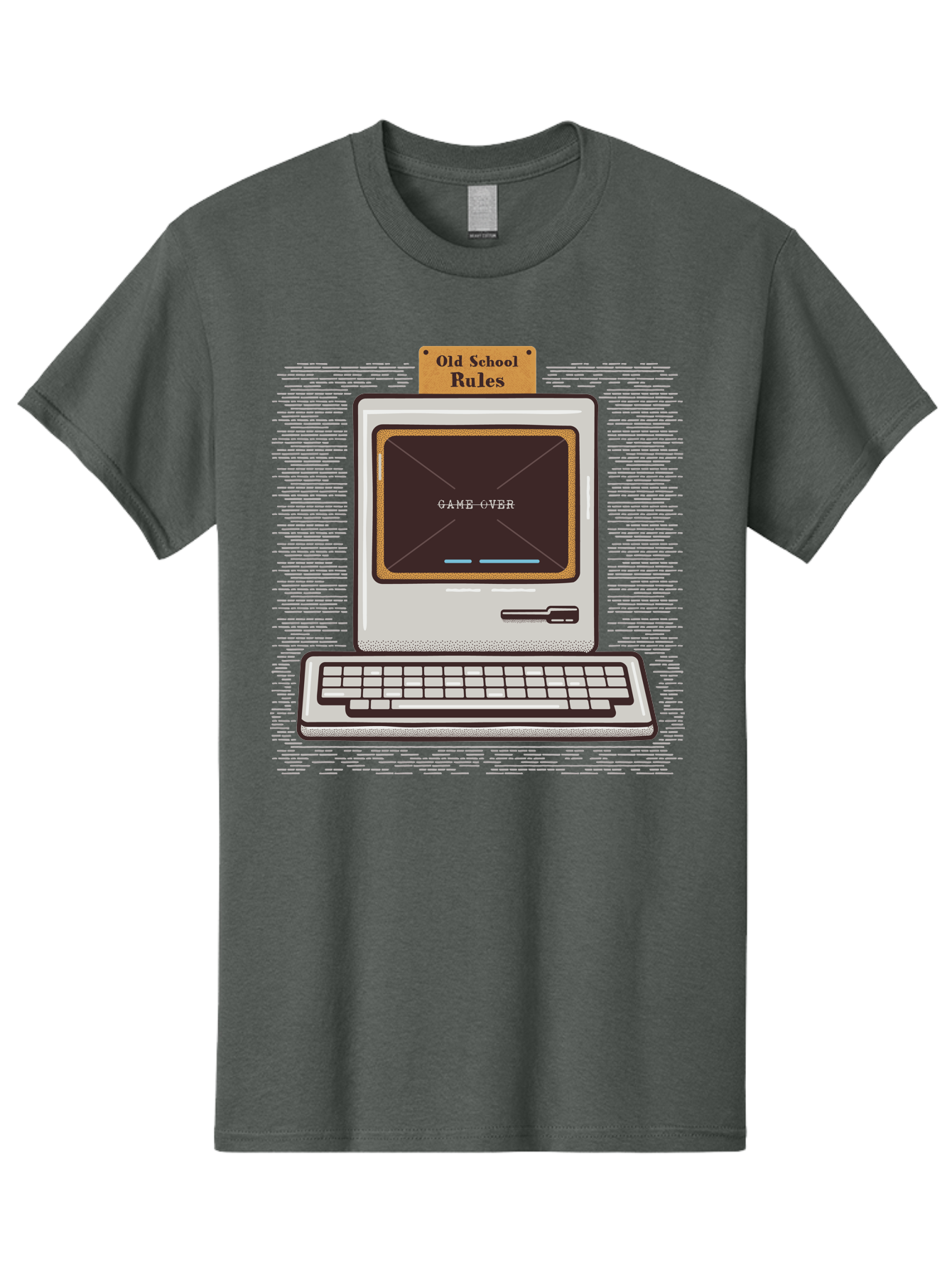 Old-School-Rules Men'S Graphic Tee, 100% Cotton, Comfortable Casual Summer Wear, Machine Washable, Retro Computer, Old School Gaming, Classic Video Games, Game Over Screen, Nostalgic Tech, Vintage Computer Graphics, Pixel Art, Aab950 11