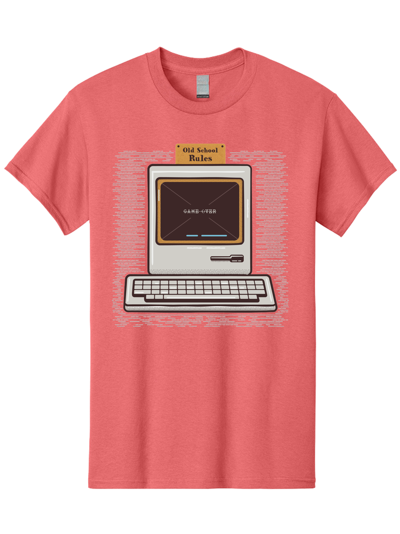 Old-School-Rules Men'S Graphic Tee, 100% Cotton, Comfortable Casual Summer Wear, Machine Washable, Retro Computer, Old School Gaming, Classic Video Games, Game Over Screen, Nostalgic Tech, Vintage Computer Graphics, Pixel Art, Aab950 21