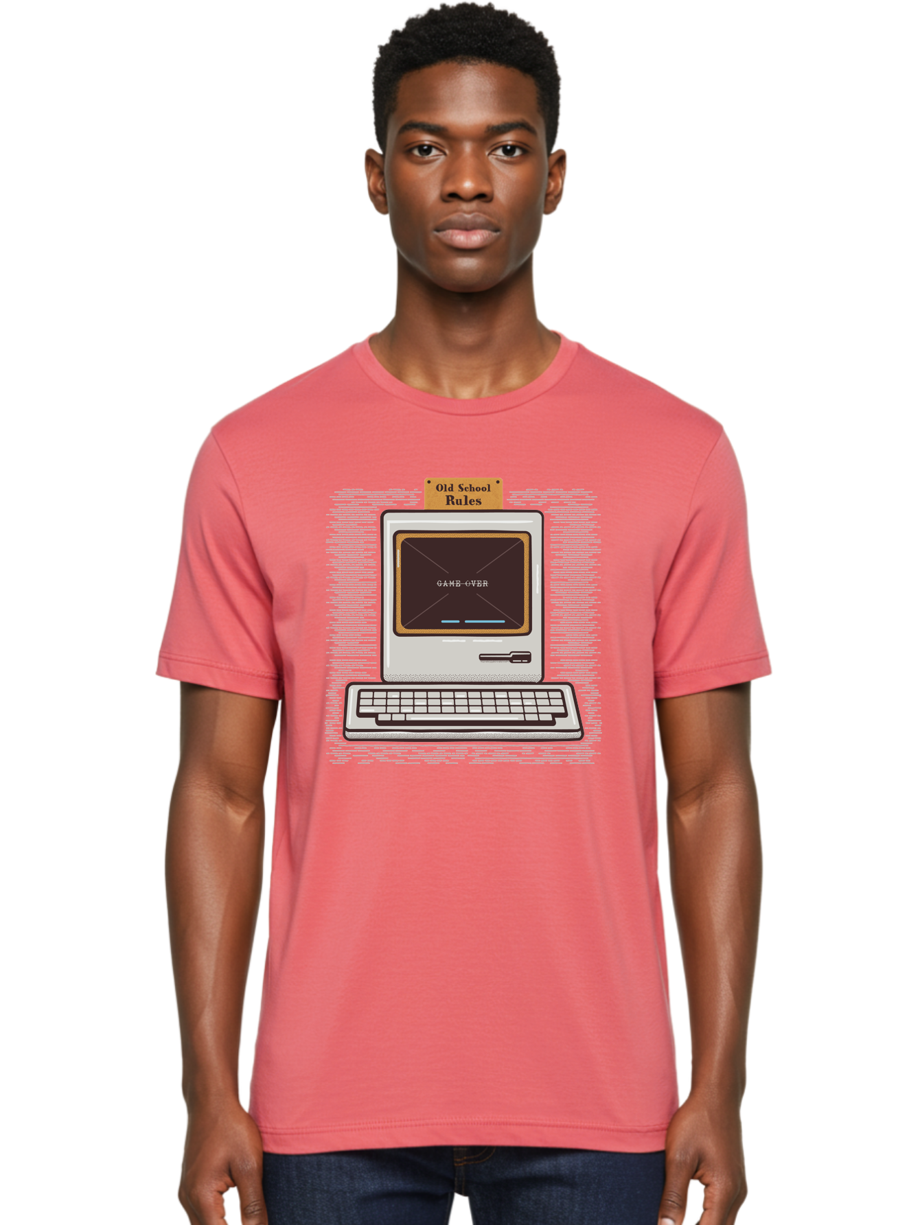 Old-School-Rules Men'S Graphic Tee, 100% Cotton, Comfortable Casual Summer Wear, Machine Washable, Retro Computer, Old School Gaming, Classic Video Games, Game Over Screen, Nostalgic Tech, Vintage Computer Graphics, Pixel Art, Aab950 22