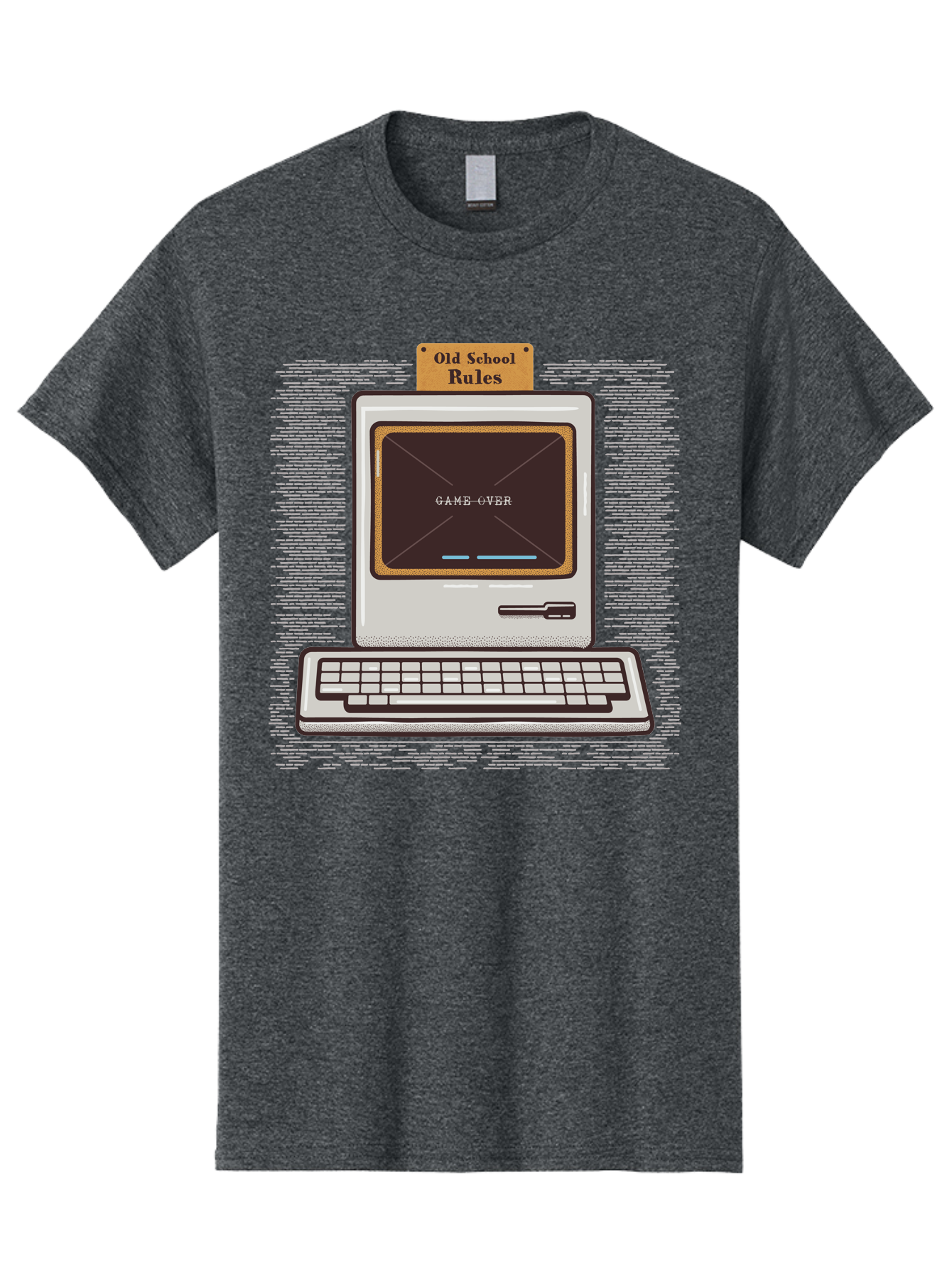 Old-School-Rules Men'S Graphic Tee, 100% Cotton, Comfortable Casual Summer Wear, Machine Washable, Retro Computer, Old School Gaming, Classic Video Games, Game Over Screen, Nostalgic Tech, Vintage Computer Graphics, Pixel Art, Aab950 5