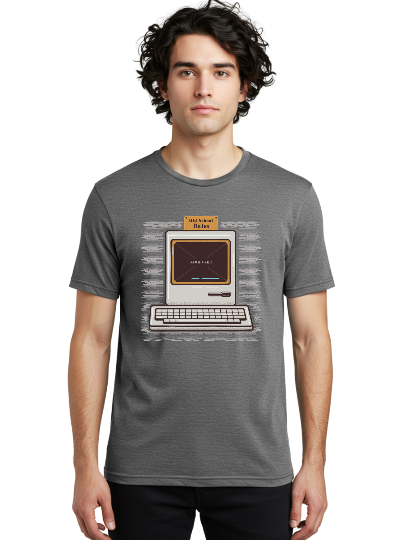 Old-School-Rules Men'S Graphic Tee, 100% Cotton, Comfortable Casual Summer Wear, Machine Washable, Retro Computer, Old School Gaming, Classic Video Games, Game Over Screen, Nostalgic Tech, Vintage Computer Graphics, Pixel Art, Aab950 8