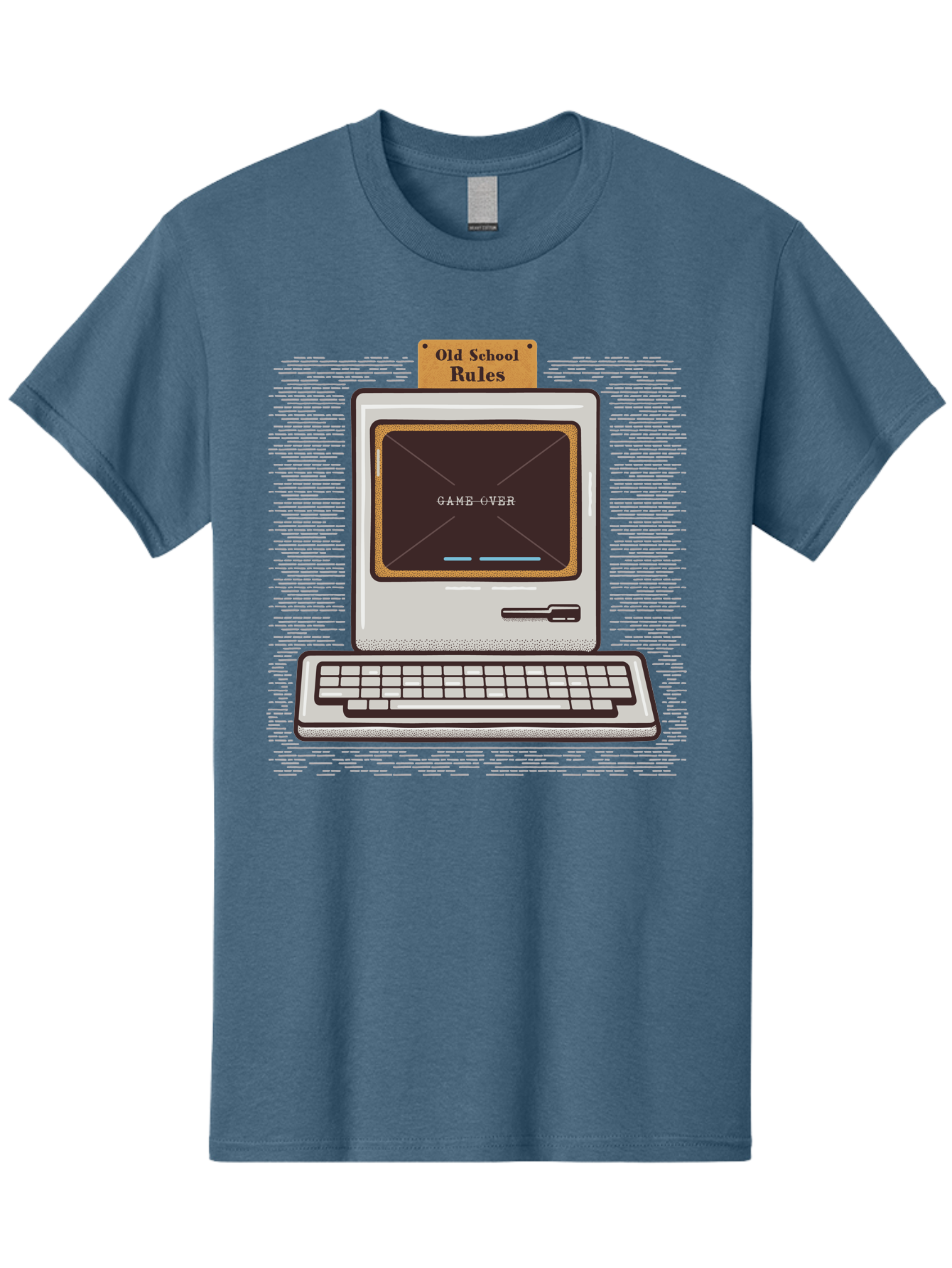 Old-School-Rules Men'S Graphic Tee, 100% Cotton, Comfortable Casual Summer Wear, Machine Washable, Retro Computer, Old School Gaming, Classic Video Games, Game Over Screen, Nostalgic Tech, Vintage Computer Graphics, Pixel Art, Aab950 3