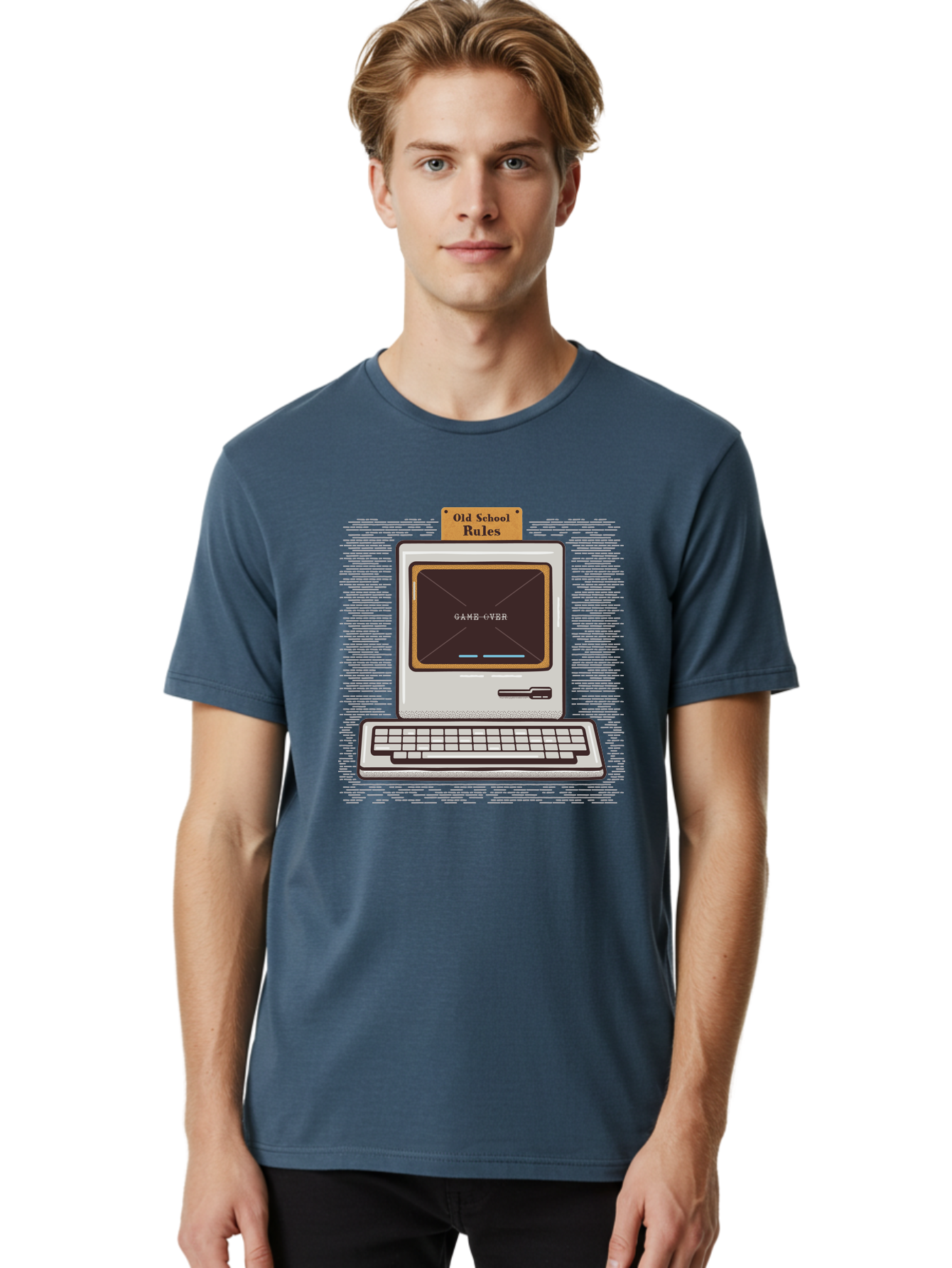 Old-School-Rules Men'S Graphic Tee, 100% Cotton, Comfortable Casual Summer Wear, Machine Washable, Retro Computer, Old School Gaming, Classic Video Games, Game Over Screen, Nostalgic Tech, Vintage Computer Graphics, Pixel Art, Aab950 4