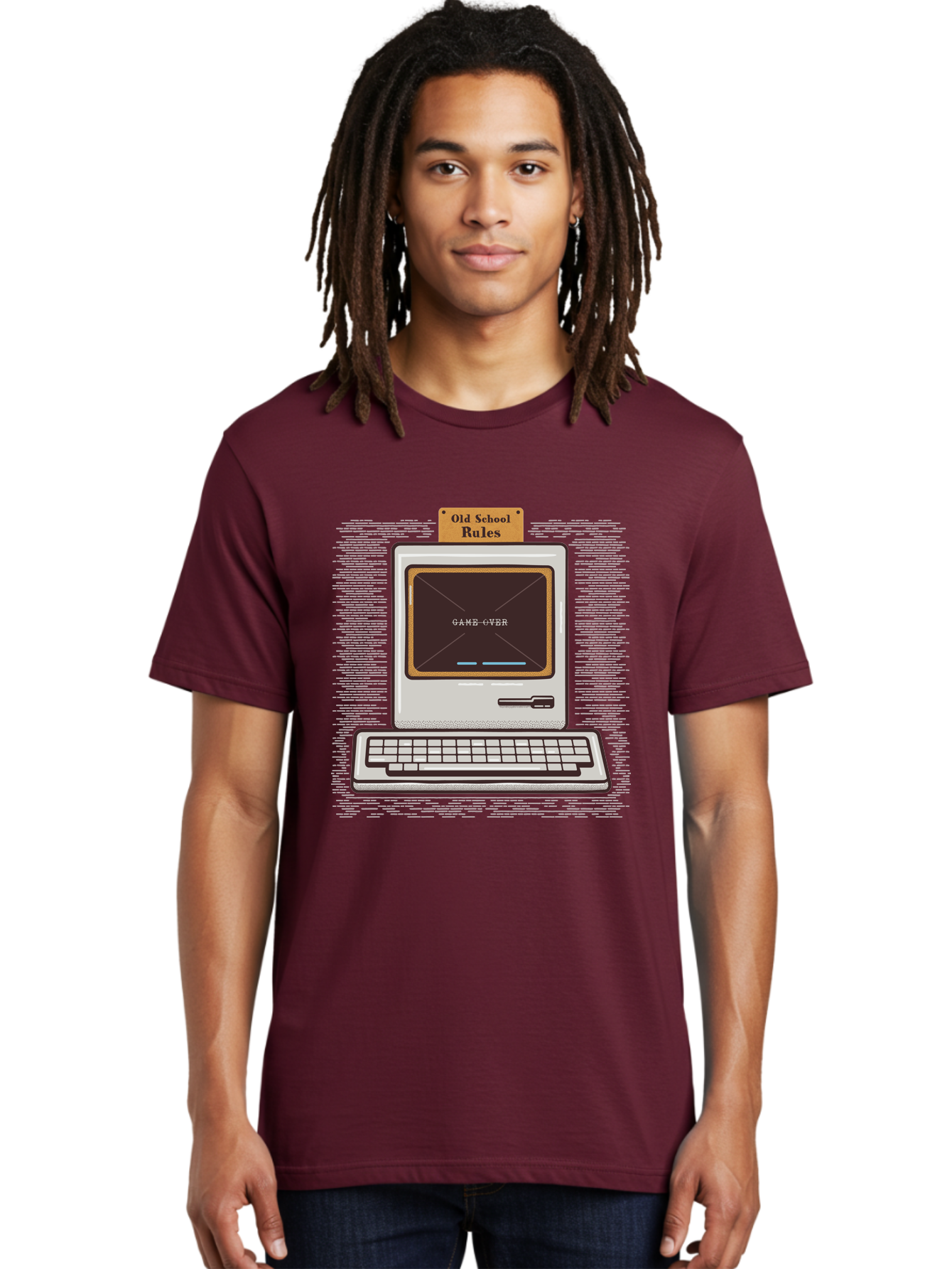 Old-School-Rules Men'S Graphic Tee, 100% Cotton, Comfortable Casual Summer Wear, Machine Washable, Retro Computer, Old School Gaming, Classic Video Games, Game Over Screen, Nostalgic Tech, Vintage Computer Graphics, Pixel Art, Aab950 10