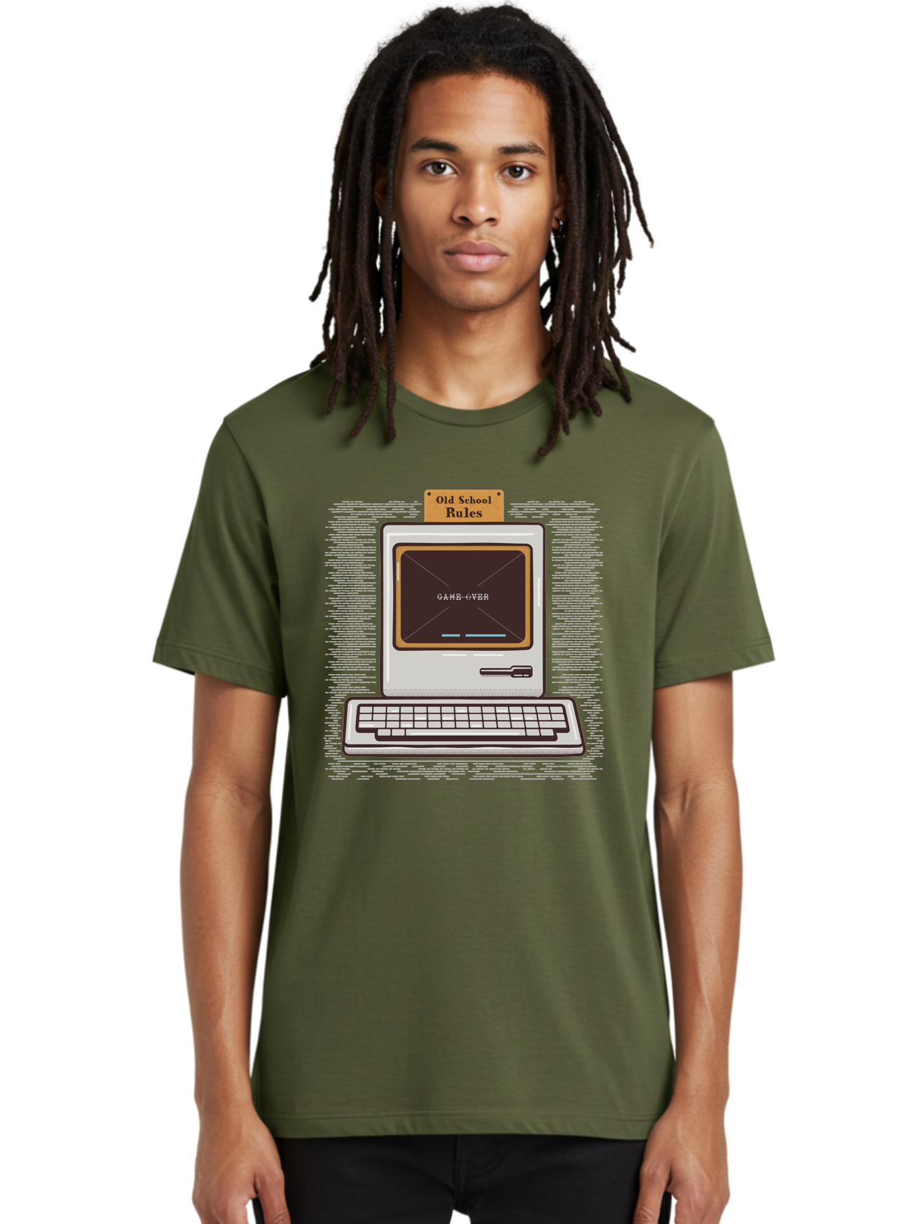 Old-School-Rules Men'S Graphic Tee, 100% Cotton, Comfortable Casual Summer Wear, Machine Washable, Retro Computer, Old School Gaming, Classic Video Games, Game Over Screen, Nostalgic Tech, Vintage Computer Graphics, Pixel Art, Aab950 24