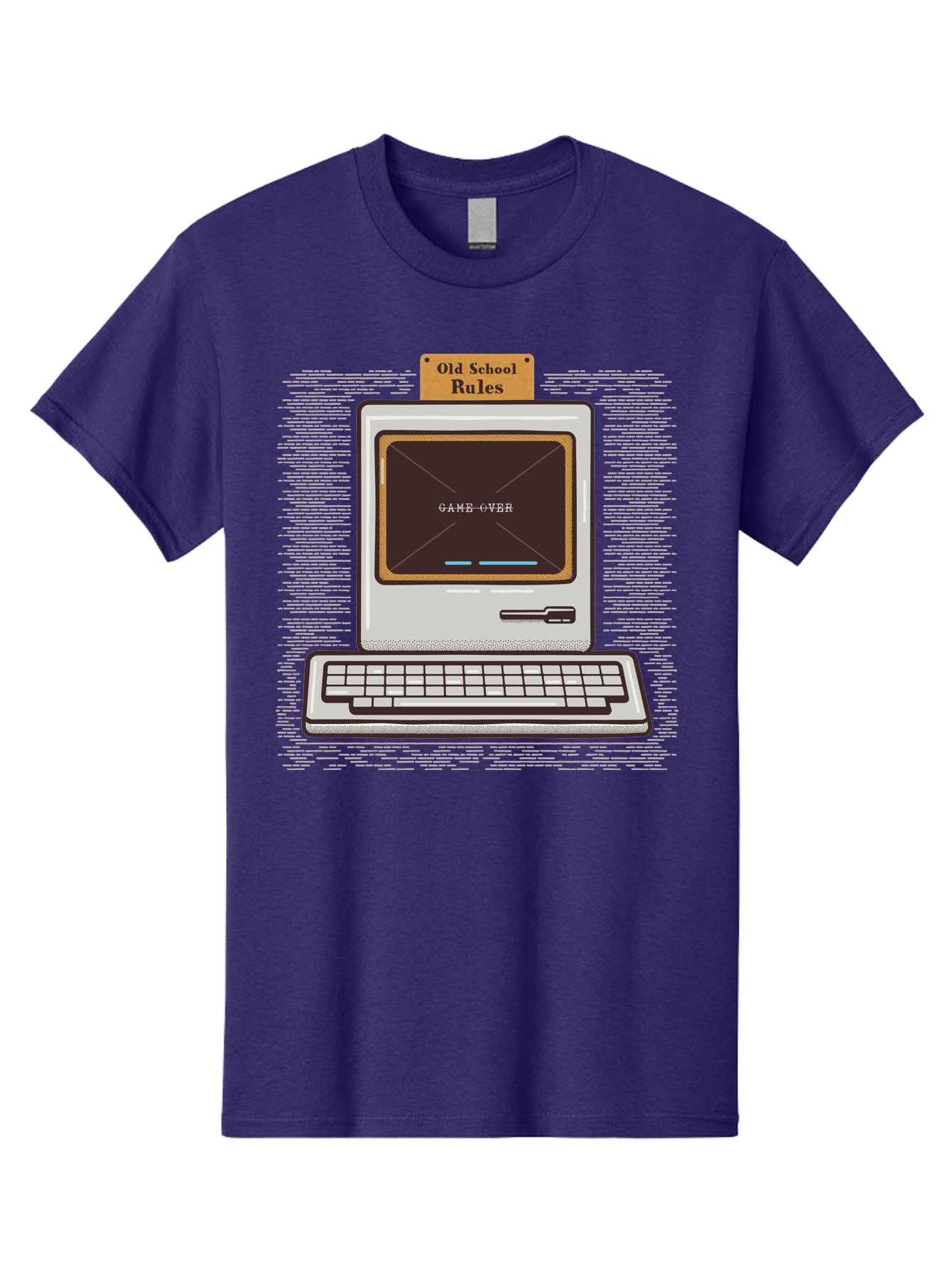 Old-School-Rules Men'S Graphic Tee, 100% Cotton, Comfortable Casual Summer Wear, Machine Washable, Retro Computer, Old School Gaming, Classic Video Games, Game Over Screen, Nostalgic Tech, Vintage Computer Graphics, Pixel Art, Aab950 1