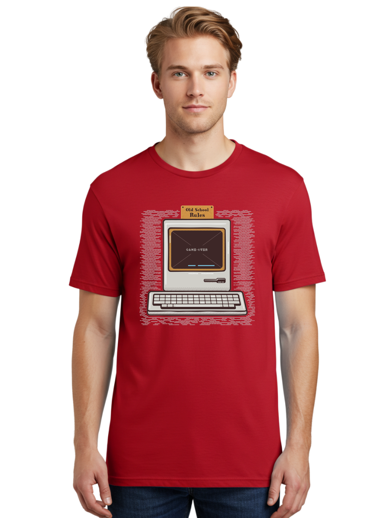 Old-School-Rules Men'S Graphic Tee, 100% Cotton, Comfortable Casual Summer Wear, Machine Washable, Retro Computer, Old School Gaming, Classic Video Games, Game Over Screen, Nostalgic Tech, Vintage Computer Graphics, Pixel Art, Aab950 28