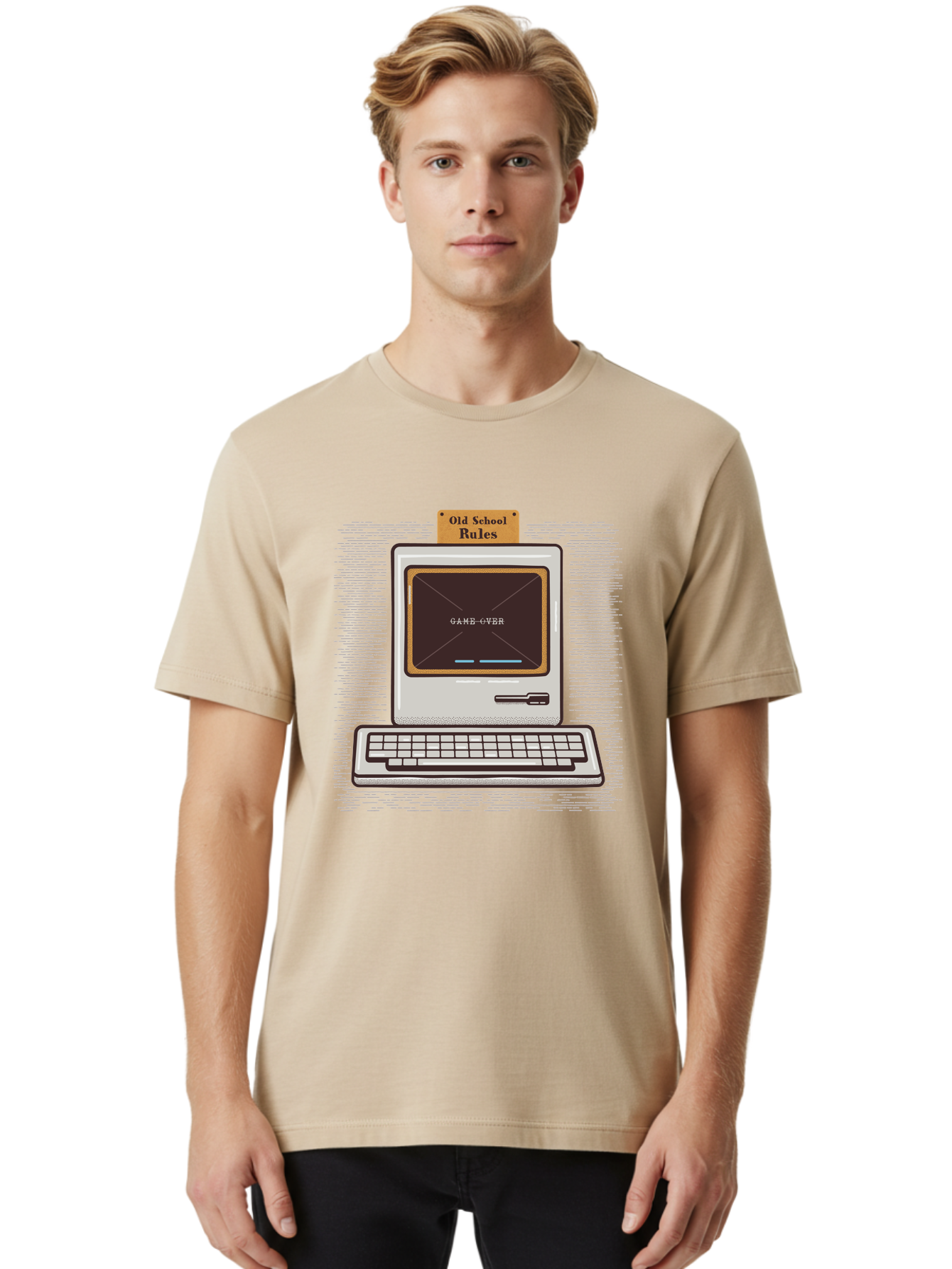 Old-School-Rules Men'S Graphic Tee, 100% Cotton, Comfortable Casual Summer Wear, Machine Washable, Retro Computer, Old School Gaming, Classic Video Games, Game Over Screen, Nostalgic Tech, Vintage Computer Graphics, Pixel Art, Aab950 20