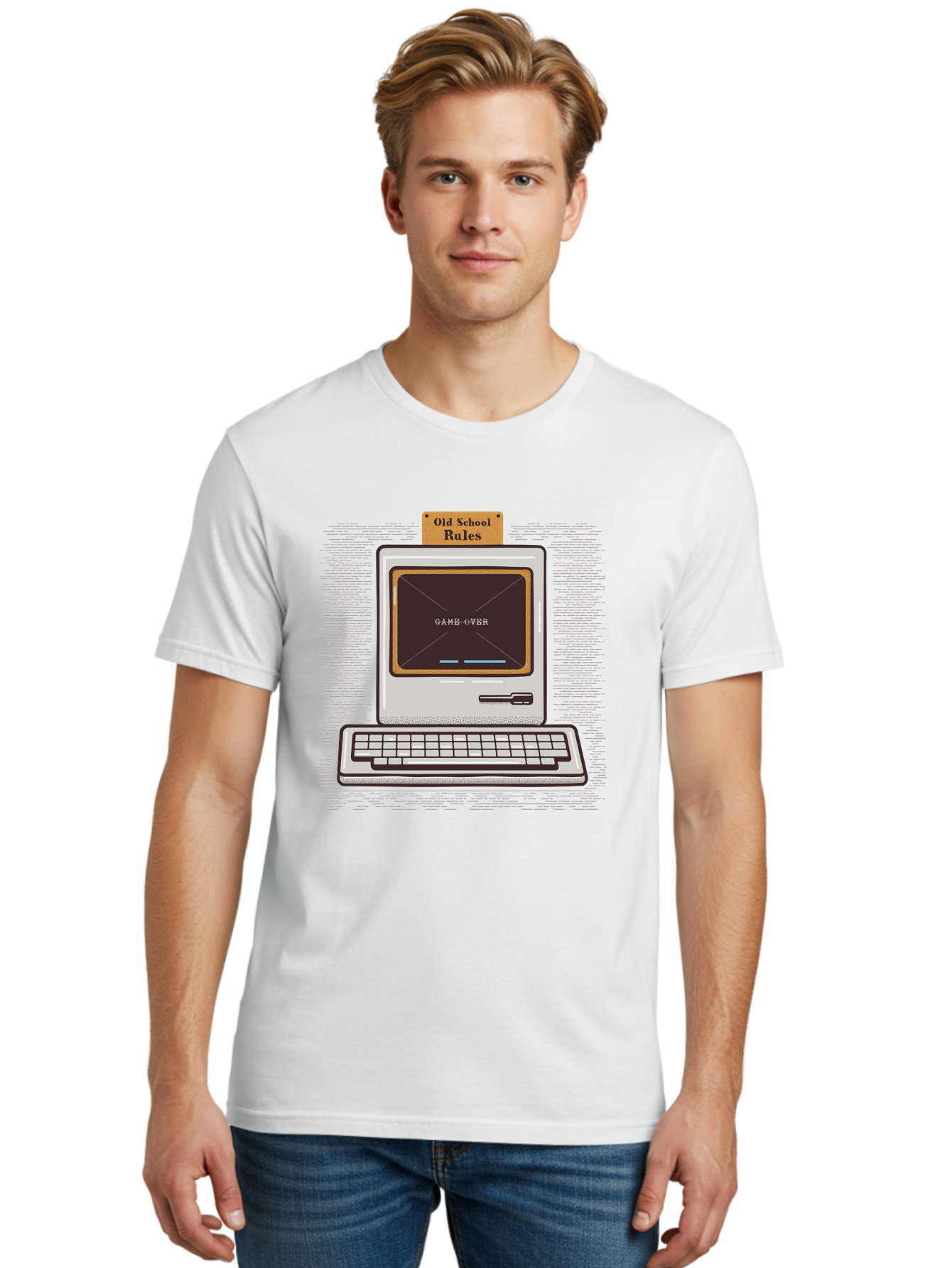 Old-School-Rules Men'S Graphic Tee, 100% Cotton, Comfortable Casual Summer Wear, Machine Washable, Retro Computer, Old School Gaming, Classic Video Games, Game Over Screen, Nostalgic Tech, Vintage Computer Graphics, Pixel Art, Aab950 16