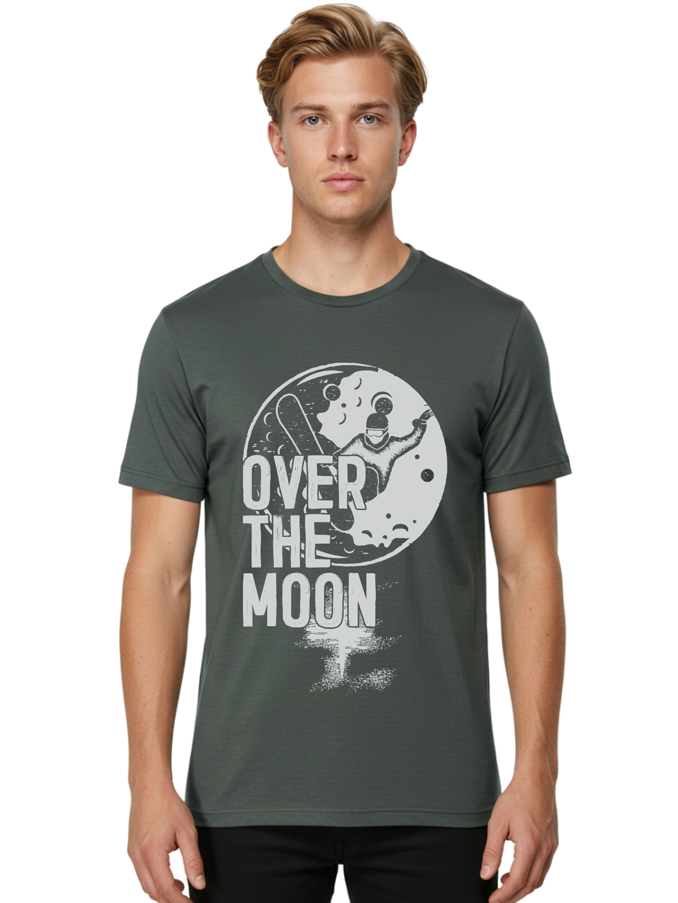 Over-The-Moon Men'S Graphic Tee, 100% Cotton, Comfortable Casual Summer Wear, Machine Washable, Moon Graphic, Astronaut Illustration, Space Exploration, Moon Landing, Celestial Body, Over The Moon Text, Retro-Futuristic Design, Aab951 2