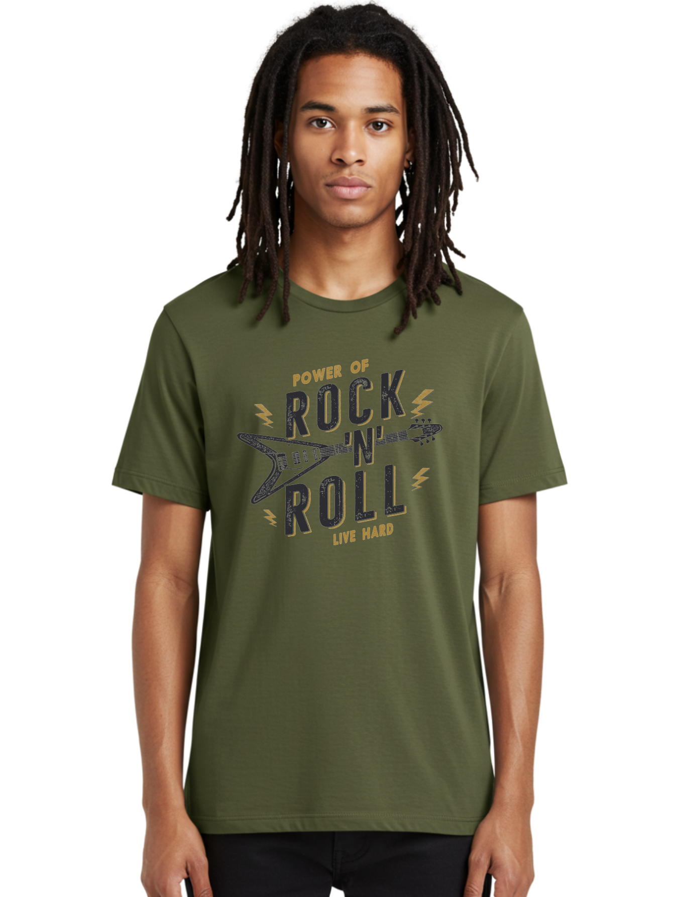 Power-Of-Rock-N-Roll-1 Men'S Graphic Tee, 100% Cotton, Comfortable Casual Summer Wear, Machine Washable, Rock N Roll Music, Electric Guitar, Live Hard, Rock On, Music Festival, Rock Concert, Guitar Lover, Rock Culture, Music Enthusiast Aab952 4