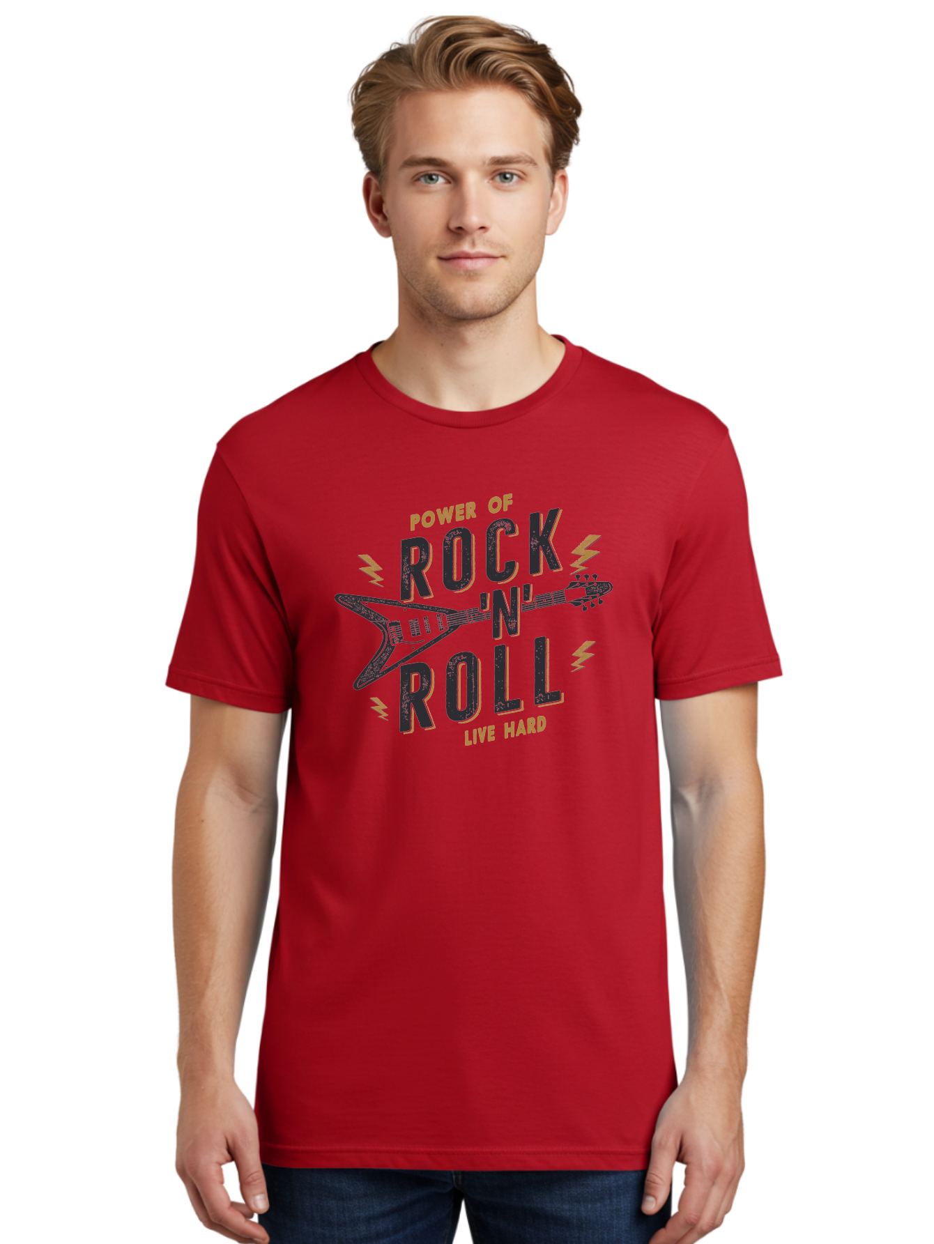Power-Of-Rock-N-Roll-1 Men'S Graphic Tee, 100% Cotton, Comfortable Casual Summer Wear, Machine Washable, Rock N Roll Music, Electric Guitar, Live Hard, Rock On, Music Festival, Rock Concert, Guitar Lover, Rock Culture, Music Enthusiast Aab952 6