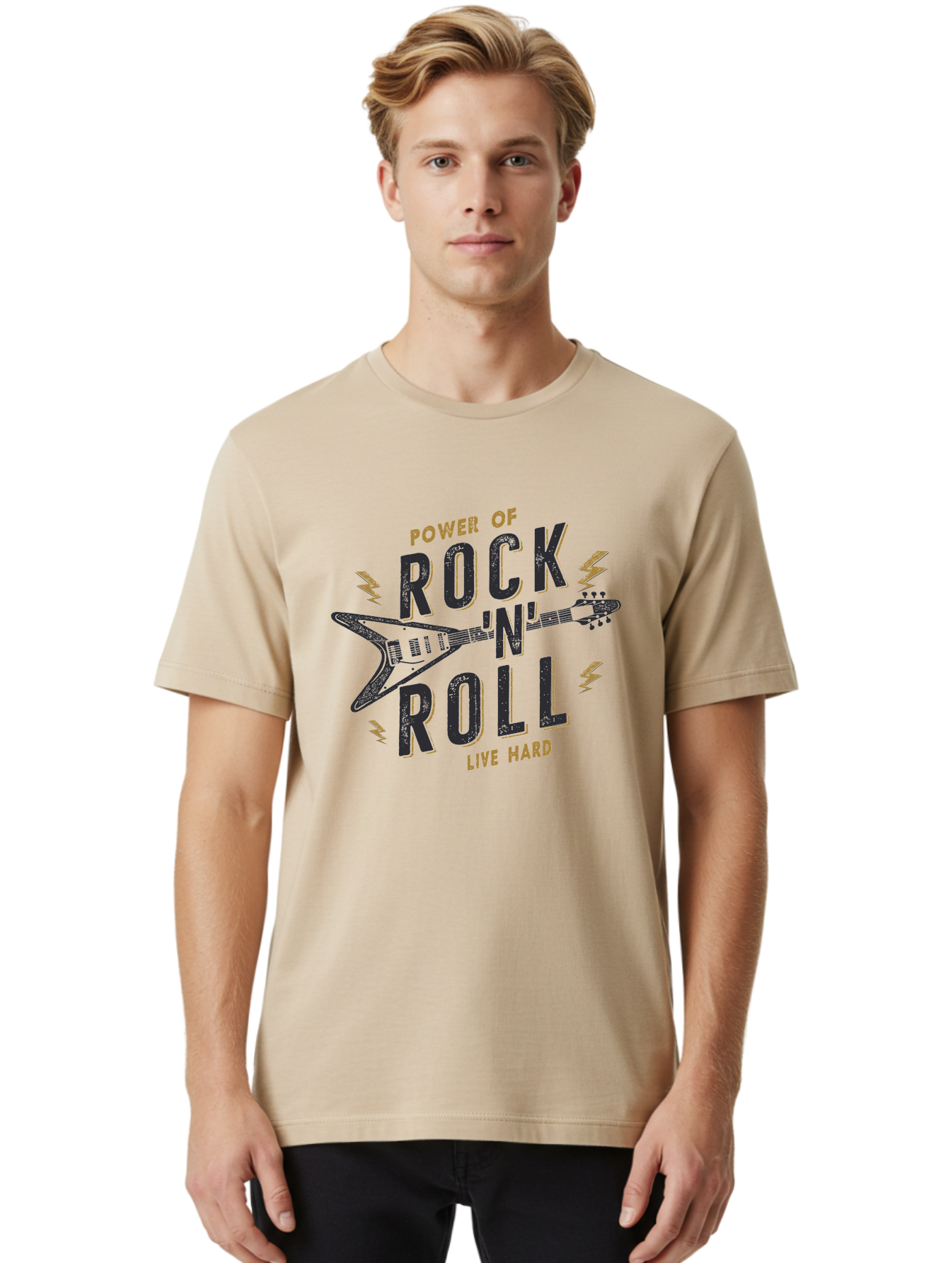 Power-Of-Rock-N-Roll-1 Men'S Graphic Tee, 100% Cotton, Comfortable Casual Summer Wear, Machine Washable, Rock N Roll Music, Electric Guitar, Live Hard, Rock On, Music Festival, Rock Concert, Guitar Lover, Rock Culture, Music Enthusiast Aab952 12