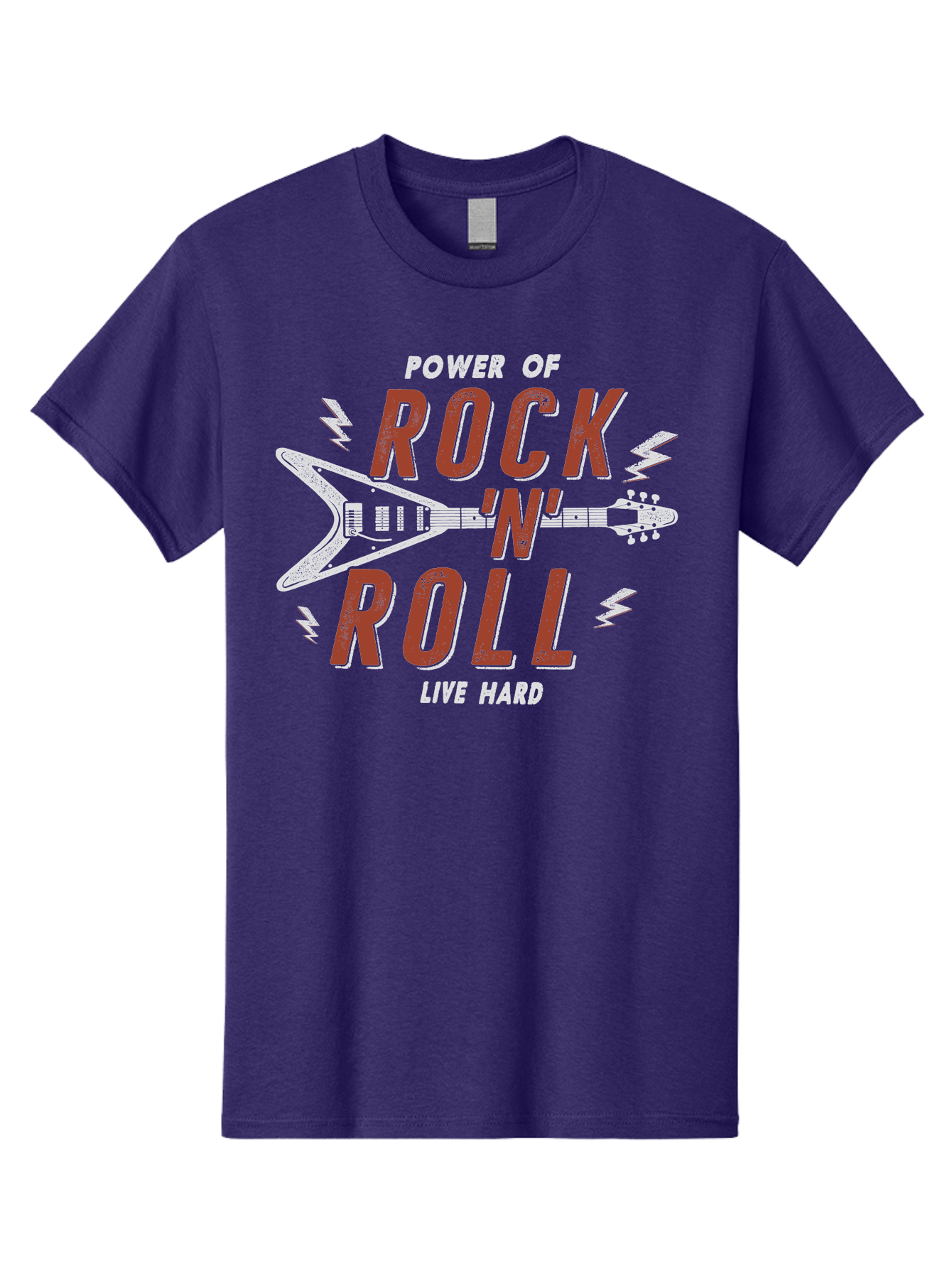 Power-Of-Rock-N-Roll Men'S Graphic Tee, 100% Cotton, Comfortable Casual Summer Wear, Machine Washable, Rock N Roll, Guitar Illustration, Power Of Music, Live Hard, Bold Typography, Energetic Design, Rock On, Musical Inspiration Aab953 25