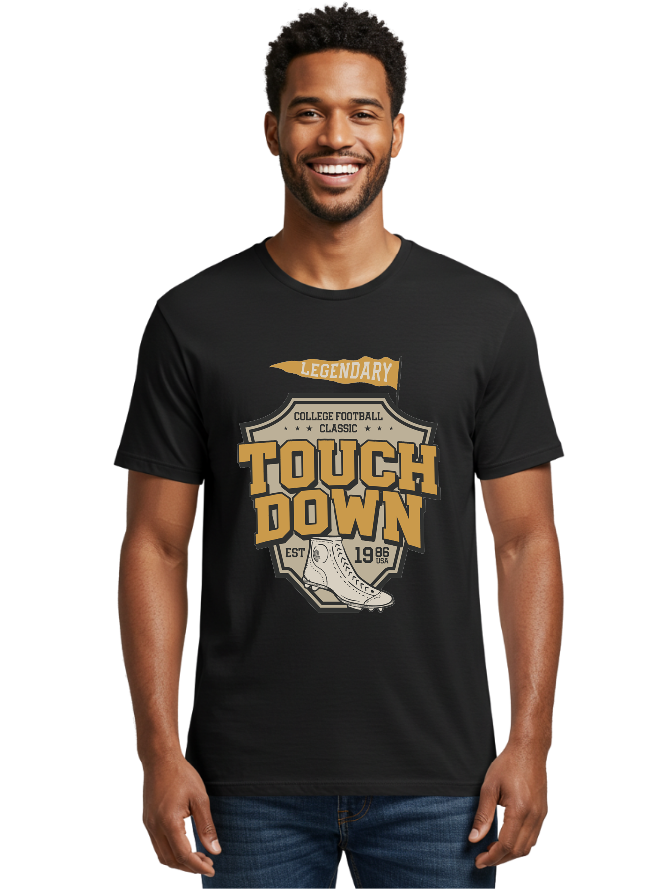 Touch-Down Men'S Graphic Tee, 100% Cotton, Comfortable Casual Summer Wear, Machine Washable, College Football, Touchdown, Classic Football, Legendary Sports, 1986 Usa, Football Cleats, Vintage Football Aab954 6
