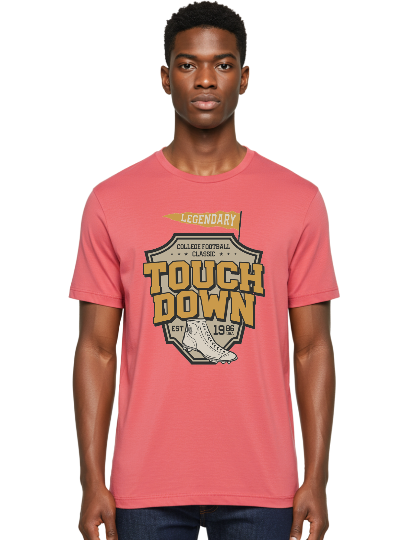 Touch-Down Men'S Graphic Tee, 100% Cotton, Comfortable Casual Summer Wear, Machine Washable, College Football, Touchdown, Classic Football, Legendary Sports, 1986 Usa, Football Cleats, Vintage Football Aab954 16