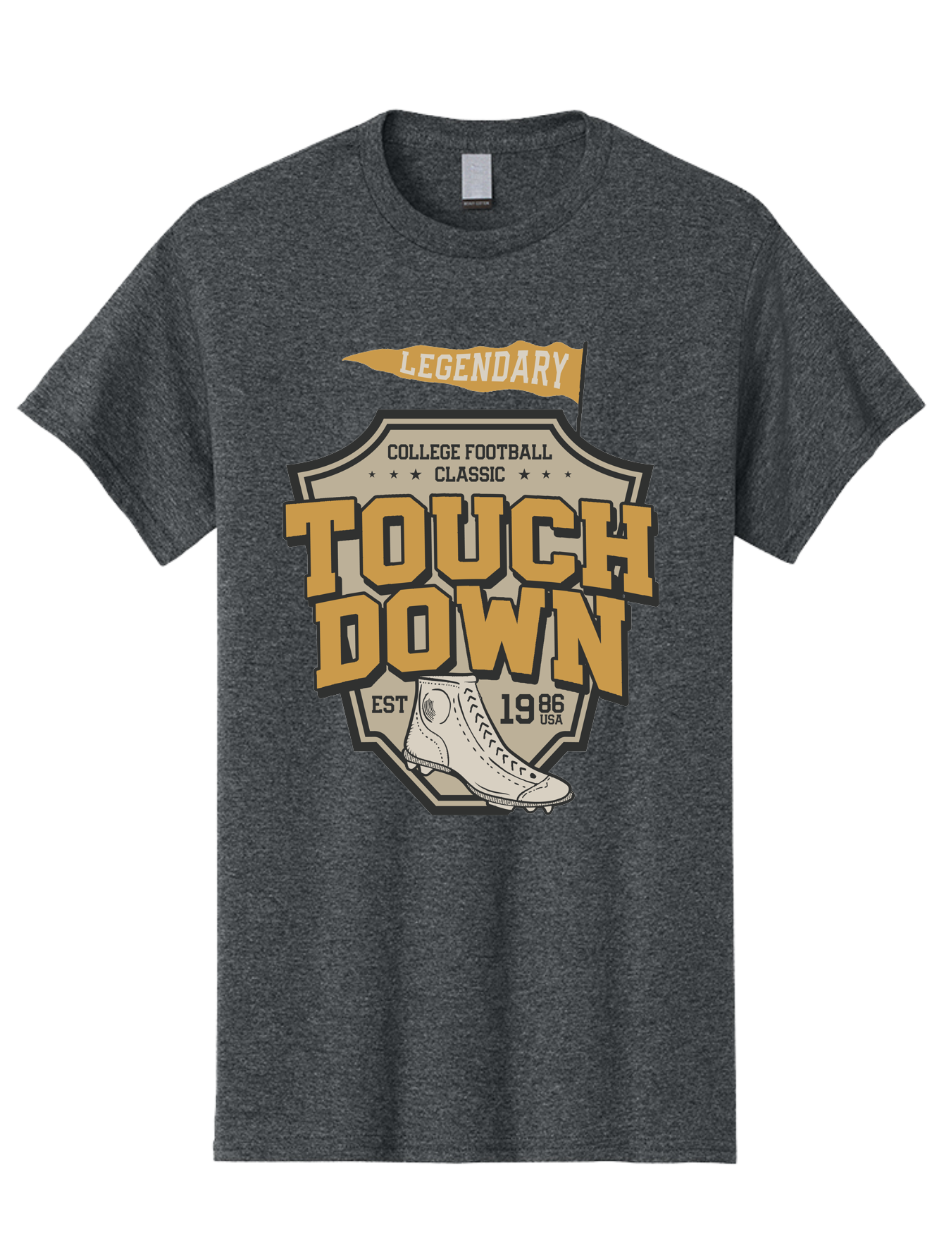 Touch-Down Men'S Graphic Tee, 100% Cotton, Comfortable Casual Summer Wear, Machine Washable, College Football, Touchdown, Classic Football, Legendary Sports, 1986 Usa, Football Cleats, Vintage Football Aab954 25