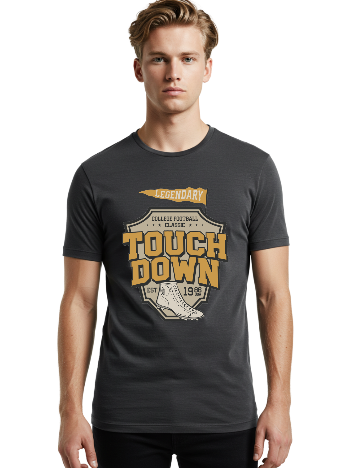 Touch-Down Men'S Graphic Tee, 100% Cotton, Comfortable Casual Summer Wear, Machine Washable, College Football, Touchdown, Classic Football, Legendary Sports, 1986 Usa, Football Cleats, Vintage Football Aab954 26