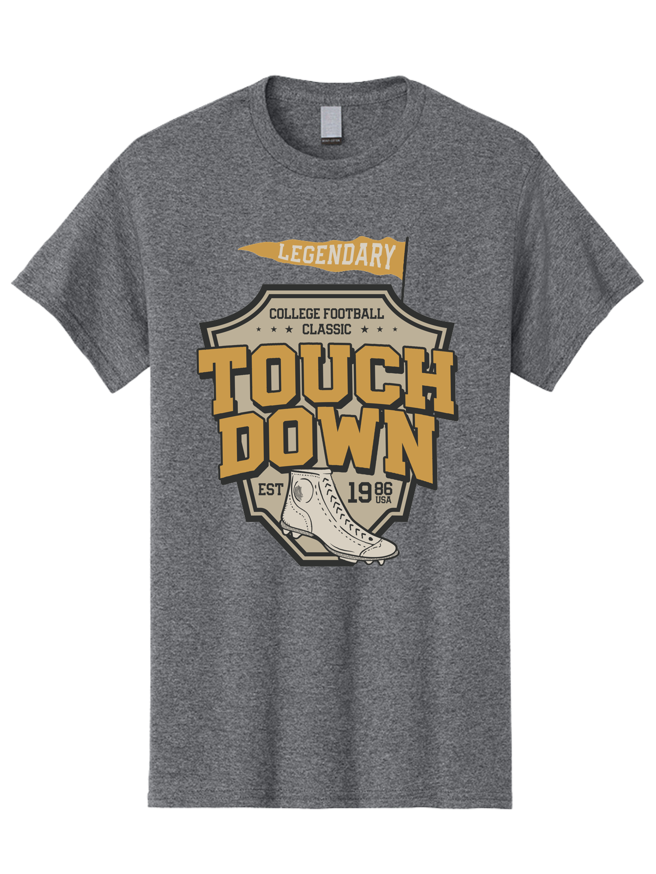 Touch-Down Men'S Graphic Tee, 100% Cotton, Comfortable Casual Summer Wear, Machine Washable, College Football, Touchdown, Classic Football, Legendary Sports, 1986 Usa, Football Cleats, Vintage Football Aab954 1