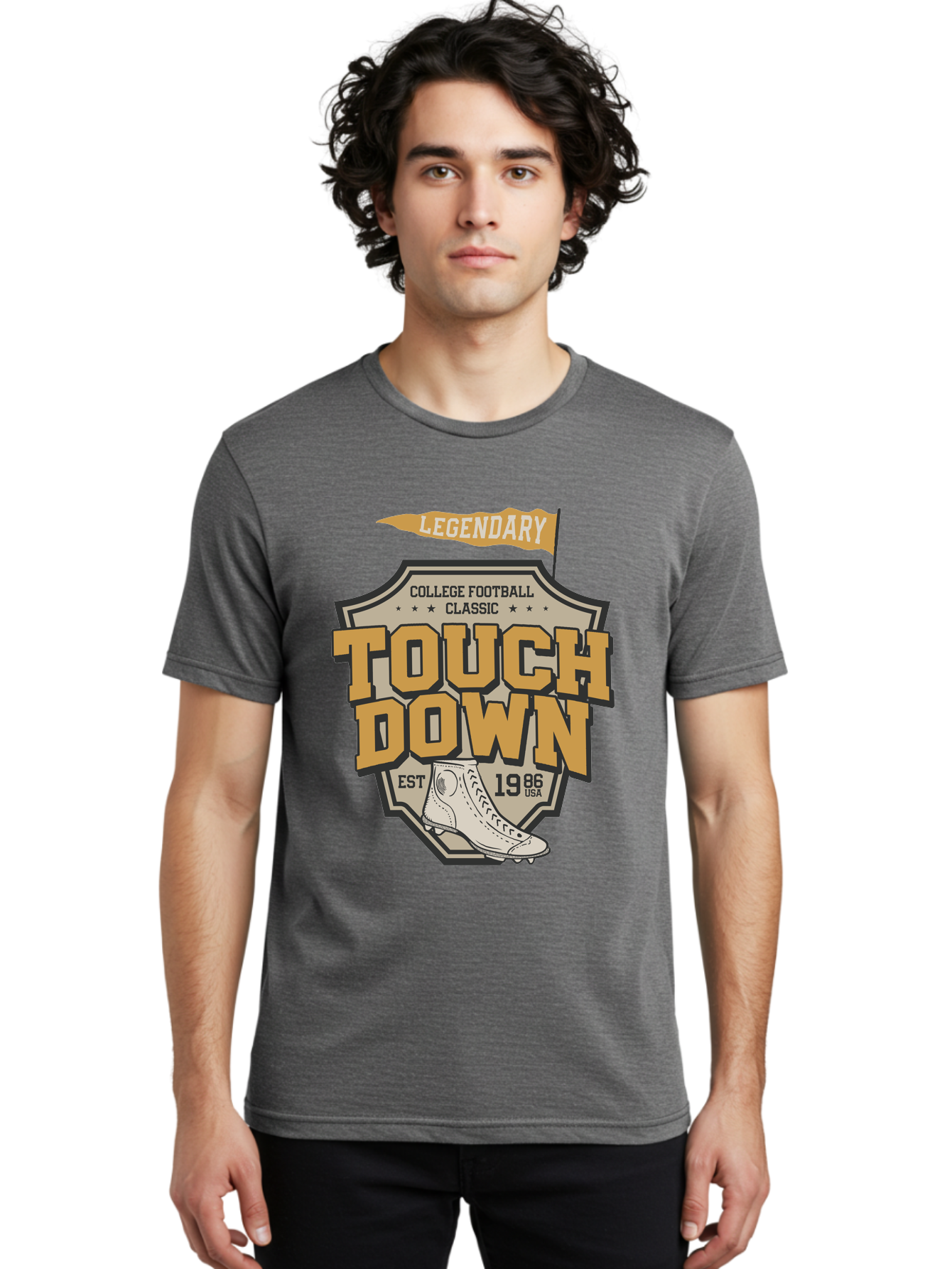 Touch-Down Men'S Graphic Tee, 100% Cotton, Comfortable Casual Summer Wear, Machine Washable, College Football, Touchdown, Classic Football, Legendary Sports, 1986 Usa, Football Cleats, Vintage Football Aab954 2