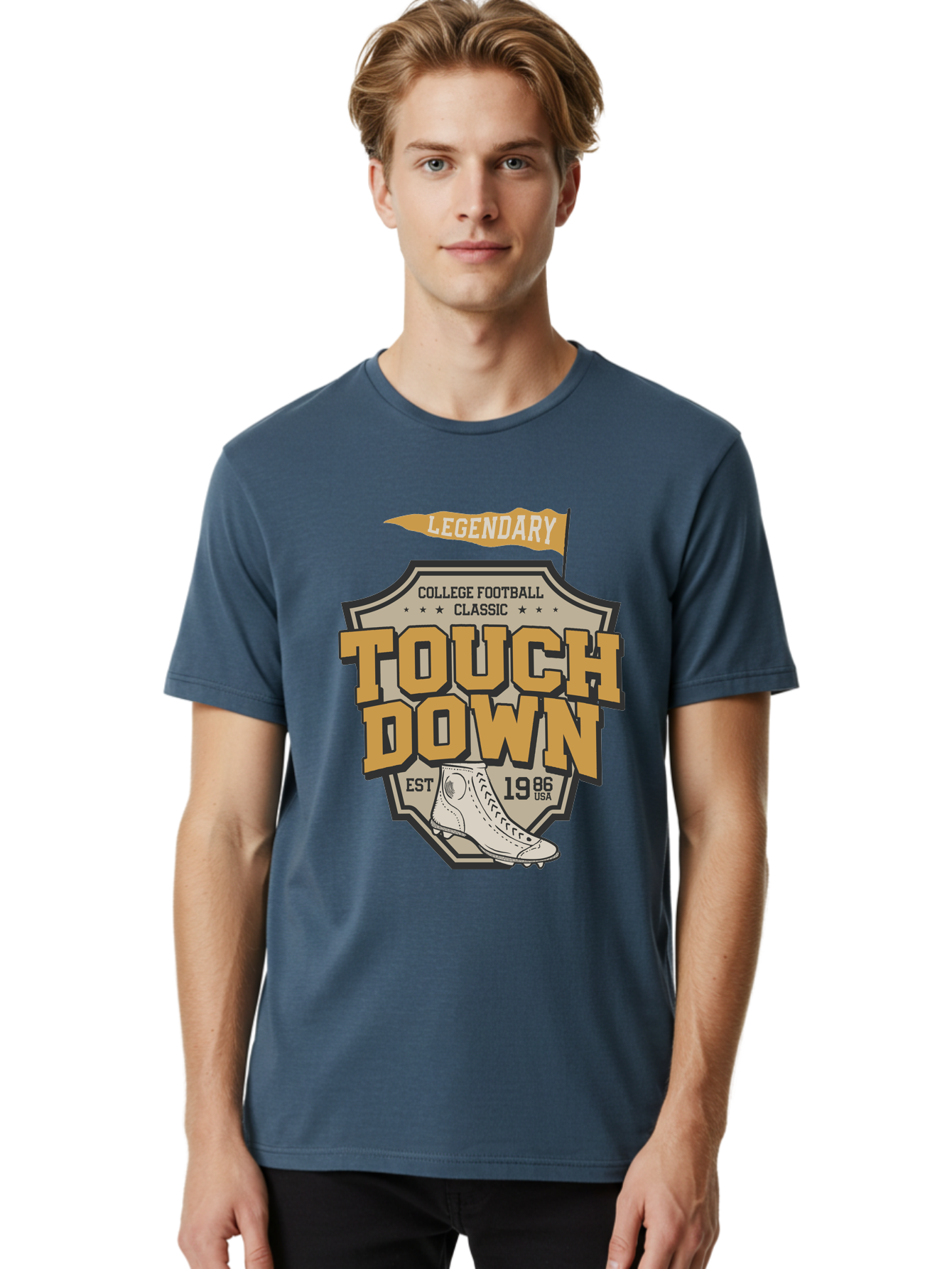 Touch-Down Men'S Graphic Tee, 100% Cotton, Comfortable Casual Summer Wear, Machine Washable, College Football, Touchdown, Classic Football, Legendary Sports, 1986 Usa, Football Cleats, Vintage Football Aab954 20