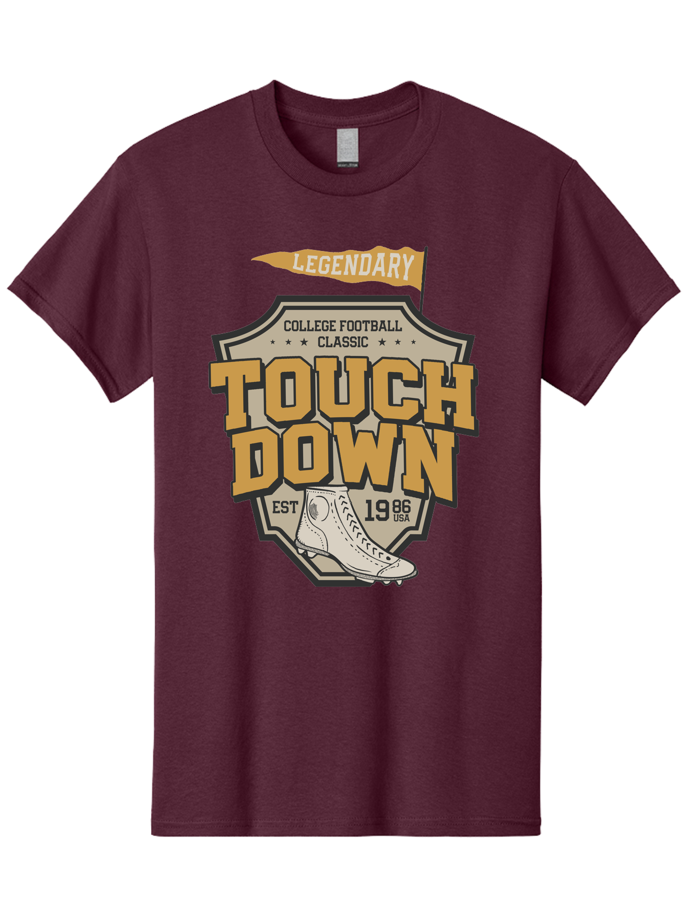 Touch-Down Men'S Graphic Tee, 100% Cotton, Comfortable Casual Summer Wear, Machine Washable, College Football, Touchdown, Classic Football, Legendary Sports, 1986 Usa, Football Cleats, Vintage Football Aab954 29