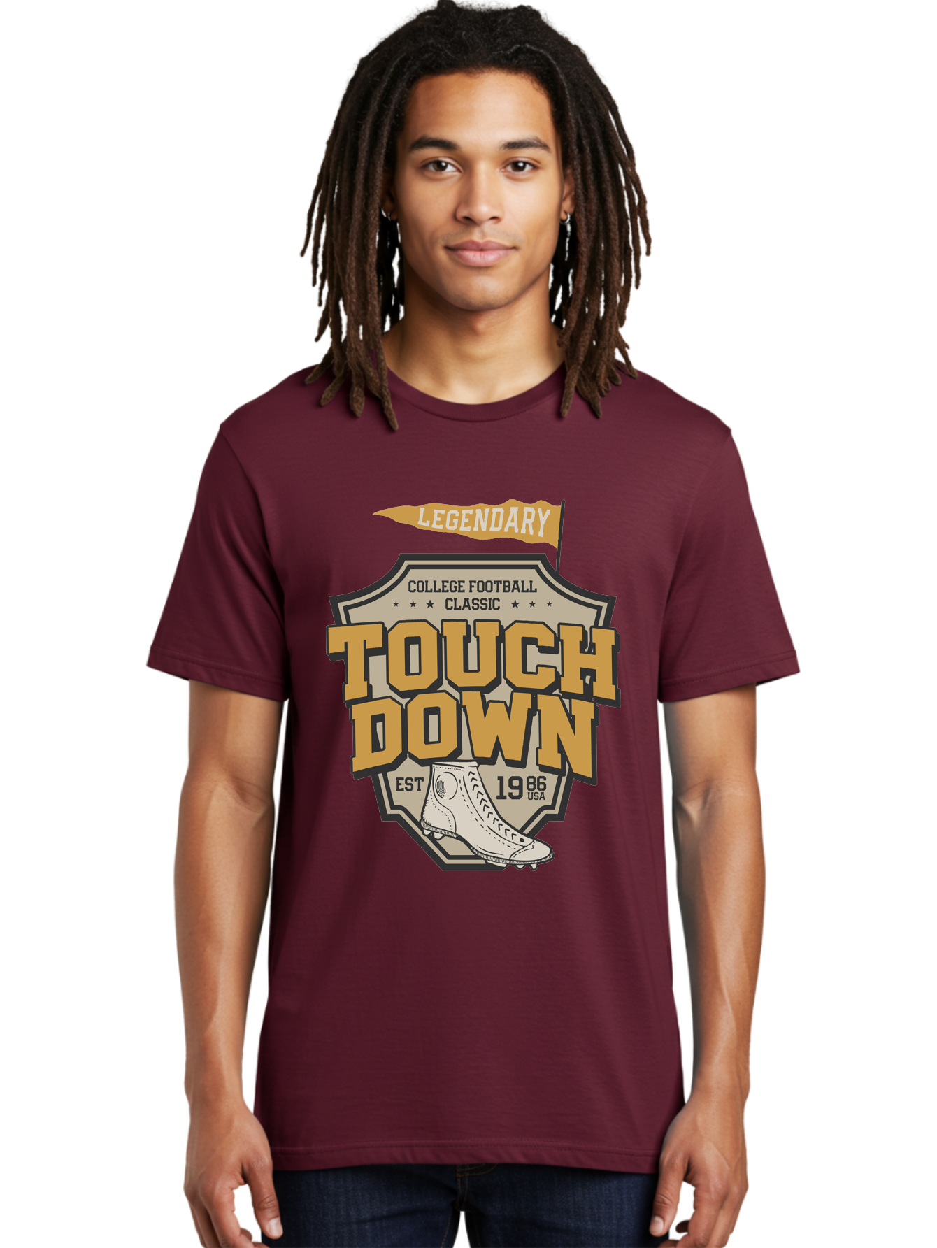 Touch-Down Men'S Graphic Tee, 100% Cotton, Comfortable Casual Summer Wear, Machine Washable, College Football, Touchdown, Classic Football, Legendary Sports, 1986 Usa, Football Cleats, Vintage Football Aab954 30