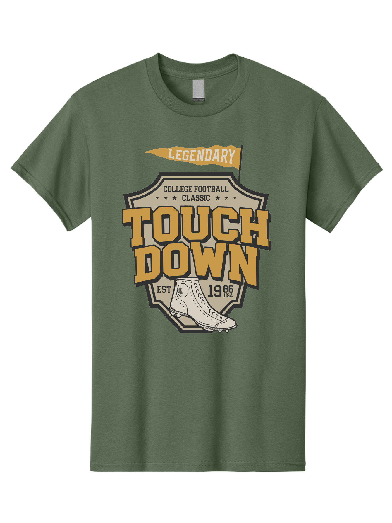 Touch-Down Men'S Graphic Tee, 100% Cotton, Comfortable Casual Summer Wear, Machine Washable, College Football, Touchdown, Classic Football, Legendary Sports, 1986 Usa, Football Cleats, Vintage Football Aab954 13