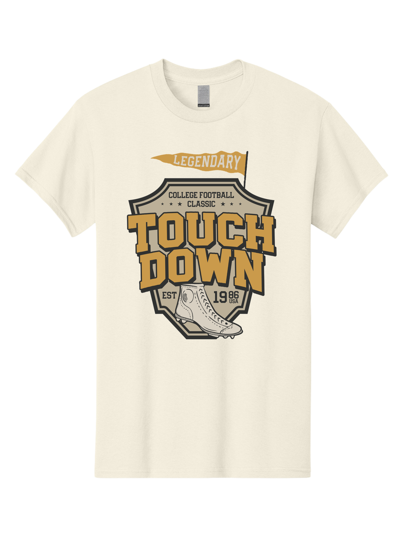 Touch-Down Men'S Graphic Tee, 100% Cotton, Comfortable Casual Summer Wear, Machine Washable, College Football, Touchdown, Classic Football, Legendary Sports, 1986 Usa, Football Cleats, Vintage Football Aab954 3