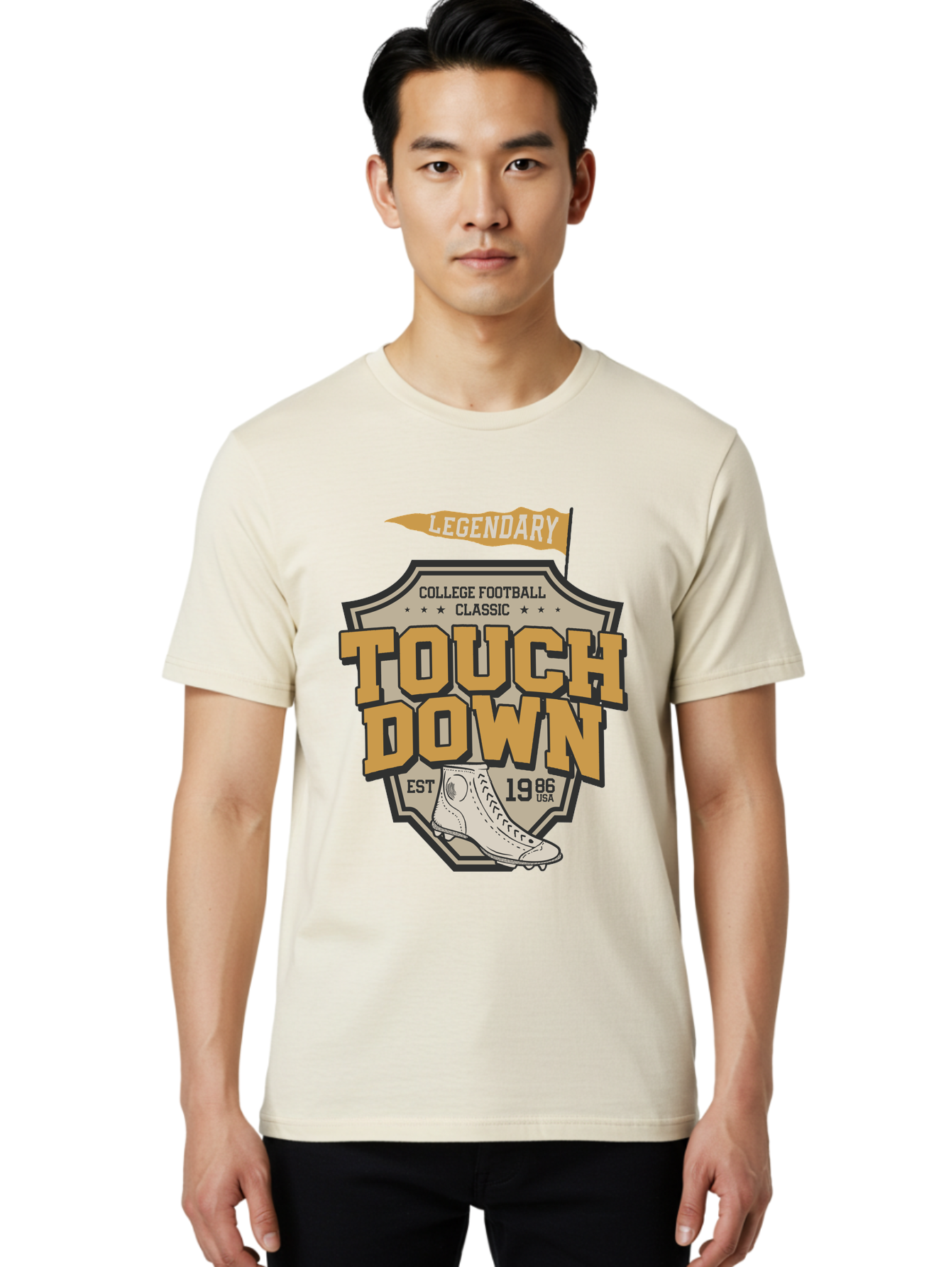 Touch-Down Men'S Graphic Tee, 100% Cotton, Comfortable Casual Summer Wear, Machine Washable, College Football, Touchdown, Classic Football, Legendary Sports, 1986 Usa, Football Cleats, Vintage Football Aab954 4