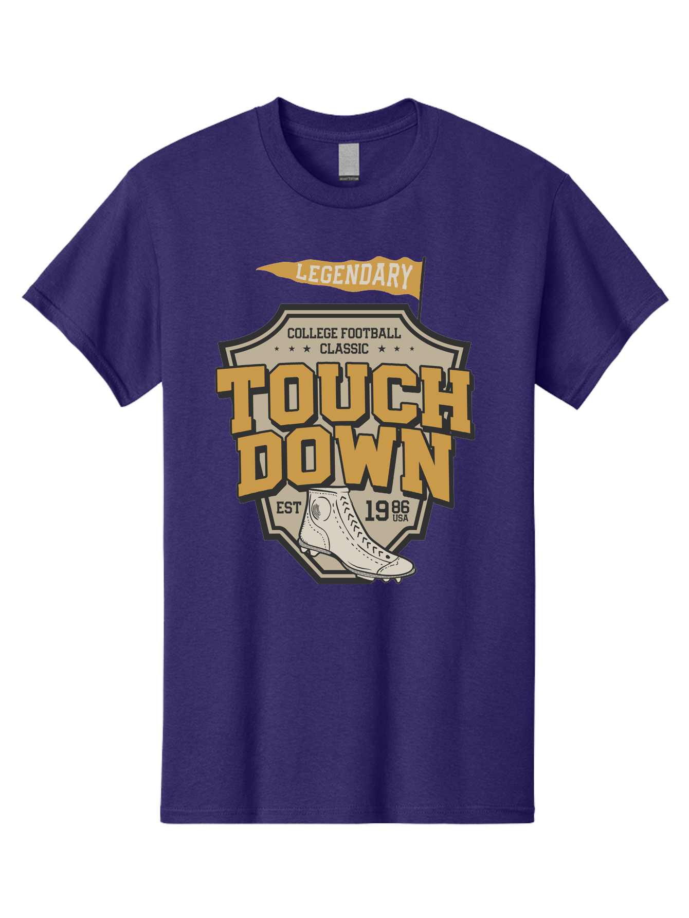 Touch-Down Men'S Graphic Tee, 100% Cotton, Comfortable Casual Summer Wear, Machine Washable, College Football, Touchdown, Classic Football, Legendary Sports, 1986 Usa, Football Cleats, Vintage Football Aab954 23