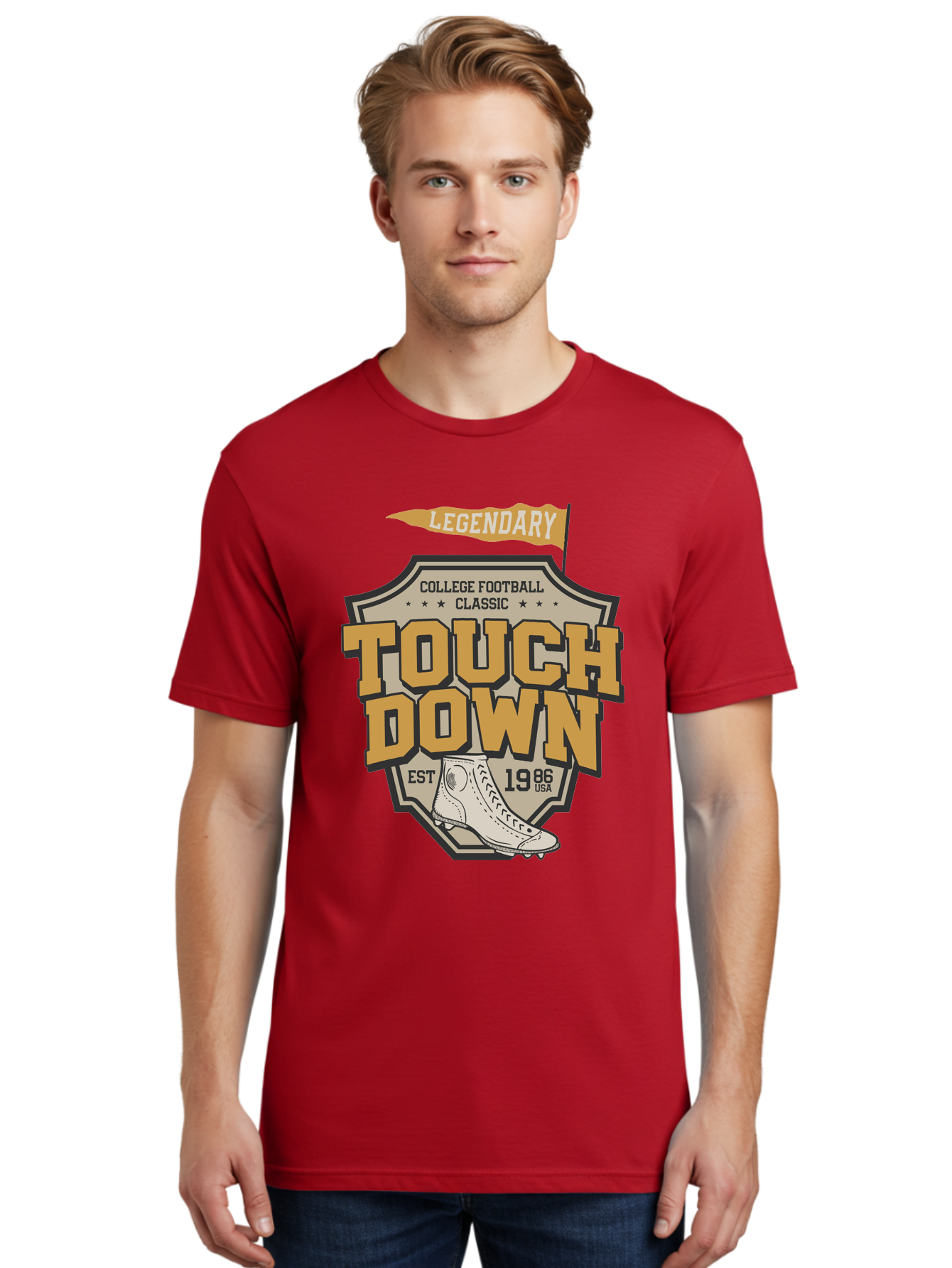 Touch-Down Men'S Graphic Tee, 100% Cotton, Comfortable Casual Summer Wear, Machine Washable, College Football, Touchdown, Classic Football, Legendary Sports, 1986 Usa, Football Cleats, Vintage Football Aab954 12