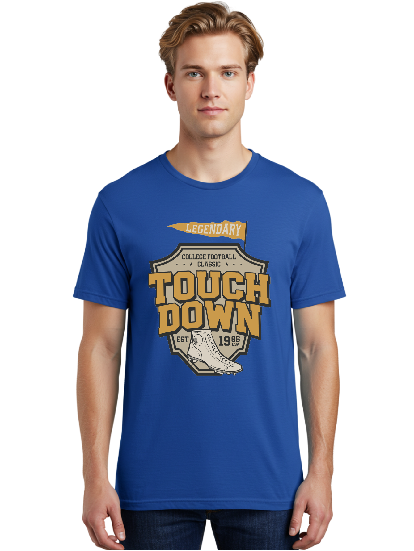 Touch-Down Men'S Graphic Tee, 100% Cotton, Comfortable Casual Summer Wear, Machine Washable, College Football, Touchdown, Classic Football, Legendary Sports, 1986 Usa, Football Cleats, Vintage Football Aab954 18