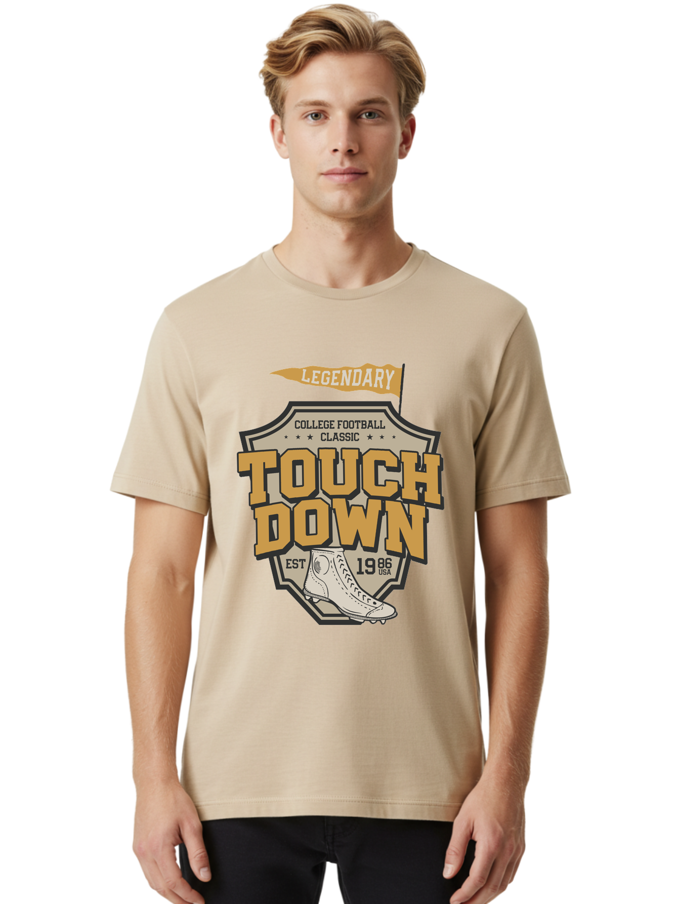 Touch-Down Men'S Graphic Tee, 100% Cotton, Comfortable Casual Summer Wear, Machine Washable, College Football, Touchdown, Classic Football, Legendary Sports, 1986 Usa, Football Cleats, Vintage Football Aab954 8