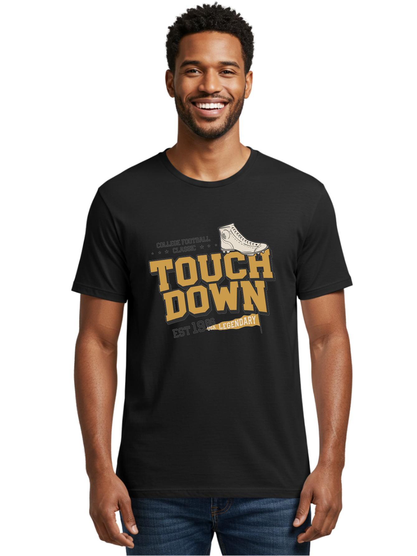 Touchdown Men'S Graphic Tee, 100% Cotton, Comfortable Casual Summer Wear, Machine Washable, College Football Classic, Touchdown, Legendary Football, Football Culture, Sports Nostalgia, Vintage Sports, Usa Football Legacy, Football History Aab955 16