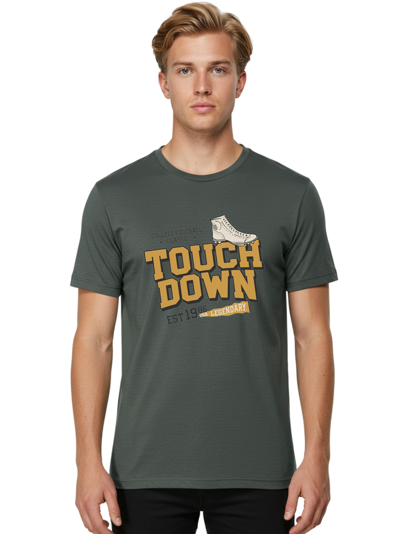 Touchdown Men'S Graphic Tee, 100% Cotton, Comfortable Casual Summer Wear, Machine Washable, College Football Classic, Touchdown, Legendary Football, Football Culture, Sports Nostalgia, Vintage Sports, Usa Football Legacy, Football History Aab955 24