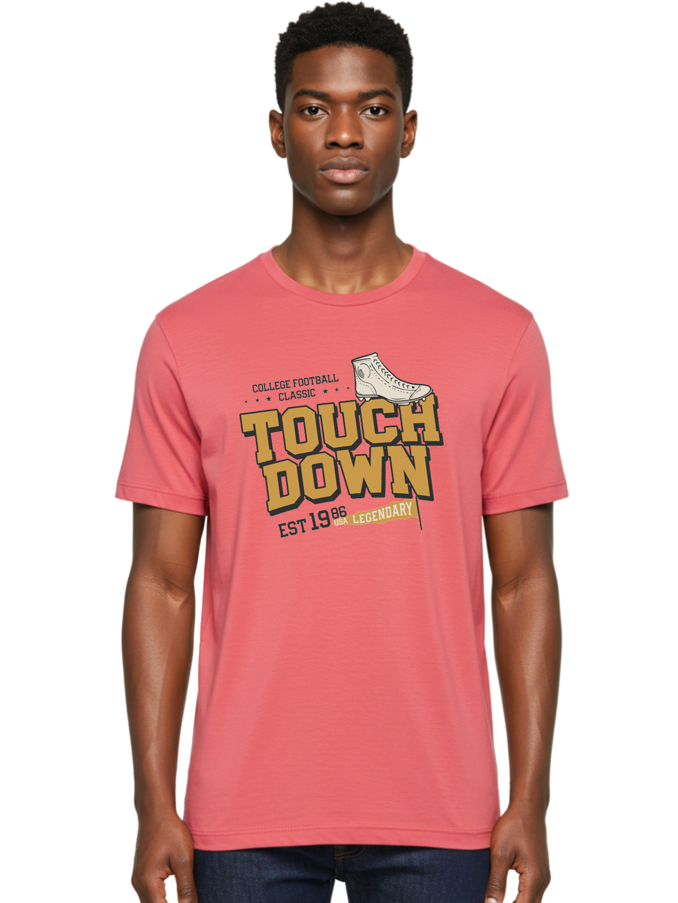 Touchdown Men'S Graphic Tee, 100% Cotton, Comfortable Casual Summer Wear, Machine Washable, College Football Classic, Touchdown, Legendary Football, Football Culture, Sports Nostalgia, Vintage Sports, Usa Football Legacy, Football History Aab955 12